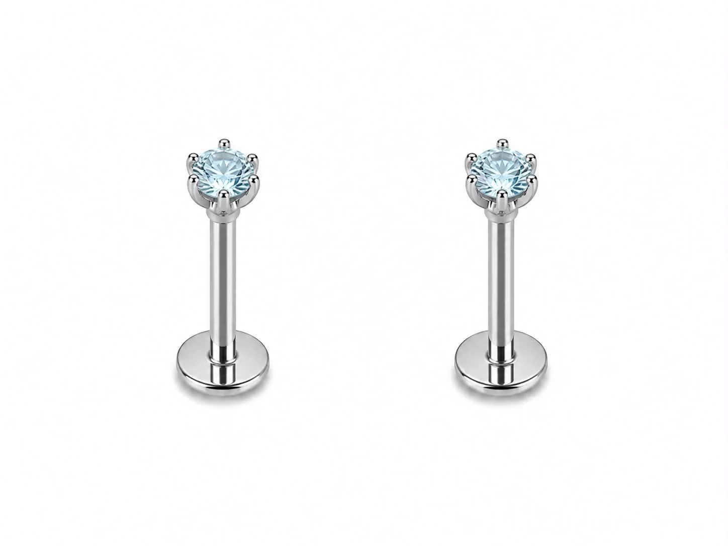 PAIRE Labret argent pierre bleu pale