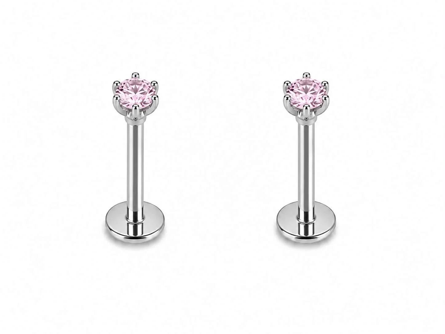 PAIRE Labret argent pierre rose pale