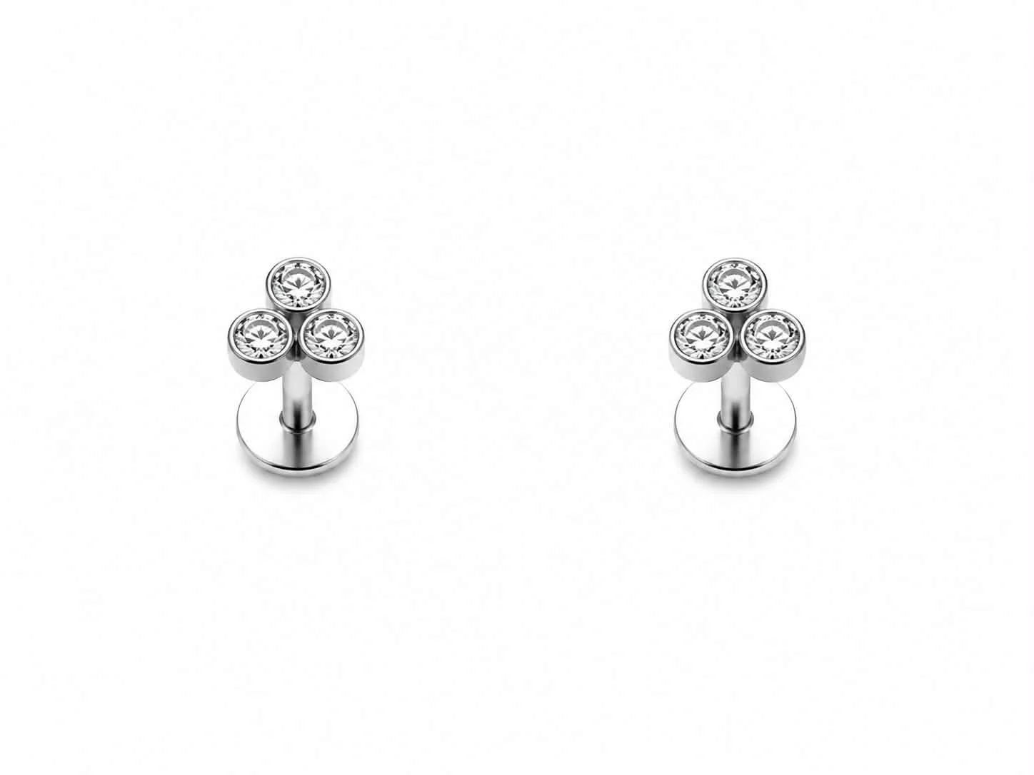 PAIRE Labret 3pierres rondes tige 6mm