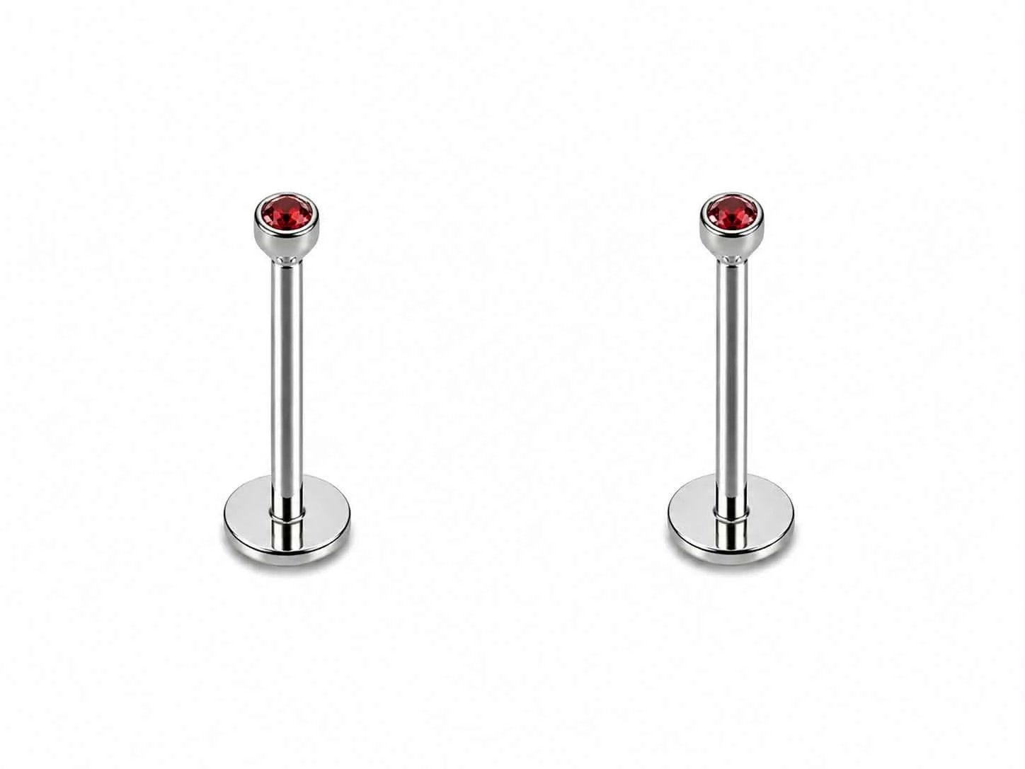 PAIRE Labret argent cup pierre rouge 6mm
