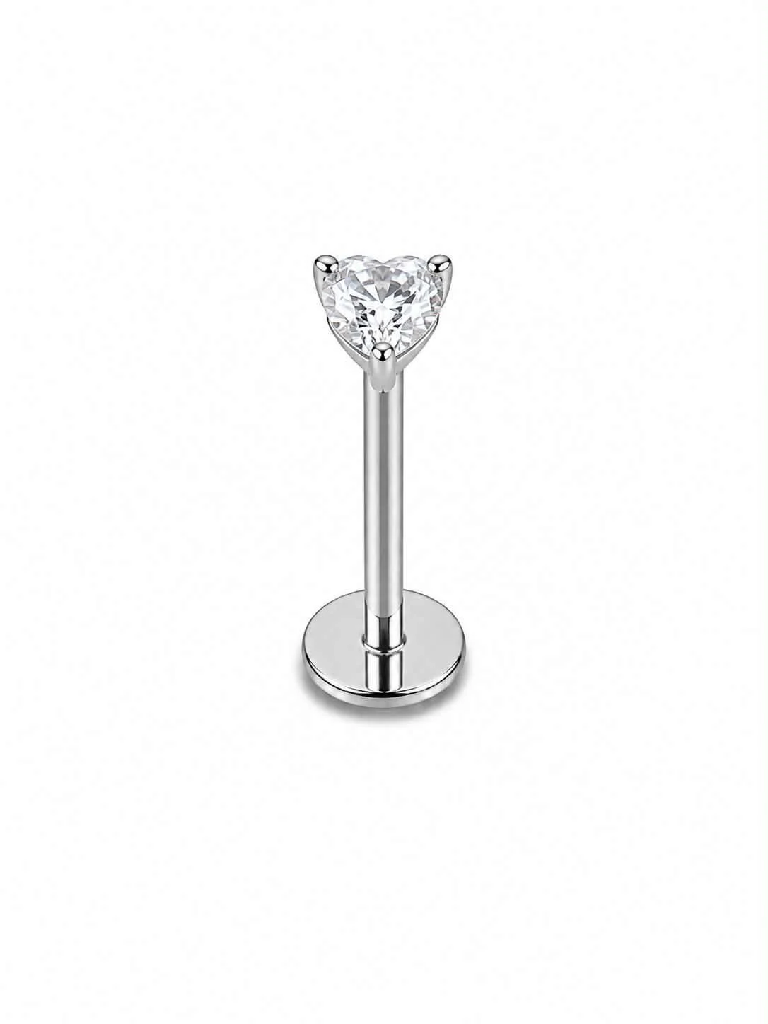 Labret argent petite pierre-cœur  tige 10mm