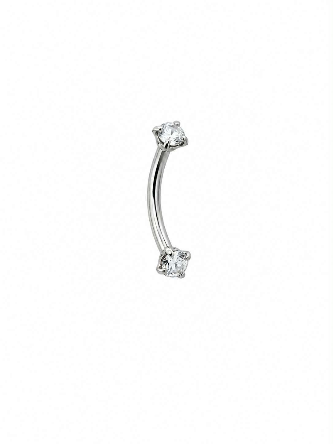 Banane argent  simple 2 pierres tige 12mm