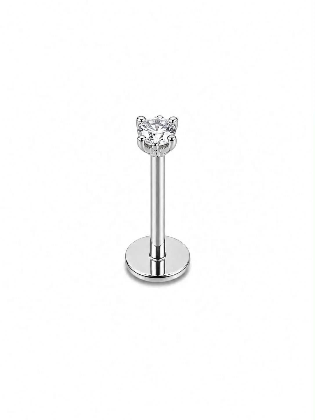 Labret argent moyenne pierre tige 6mm