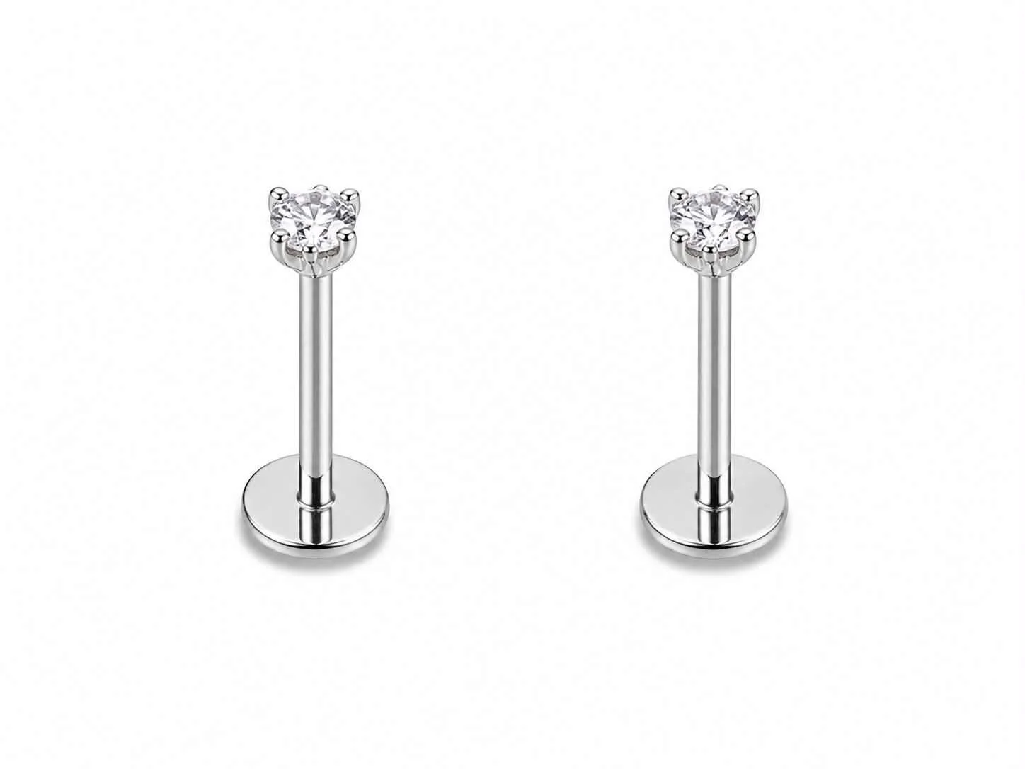 PAIRE Labret argent moyenne pierre tige 6mm
