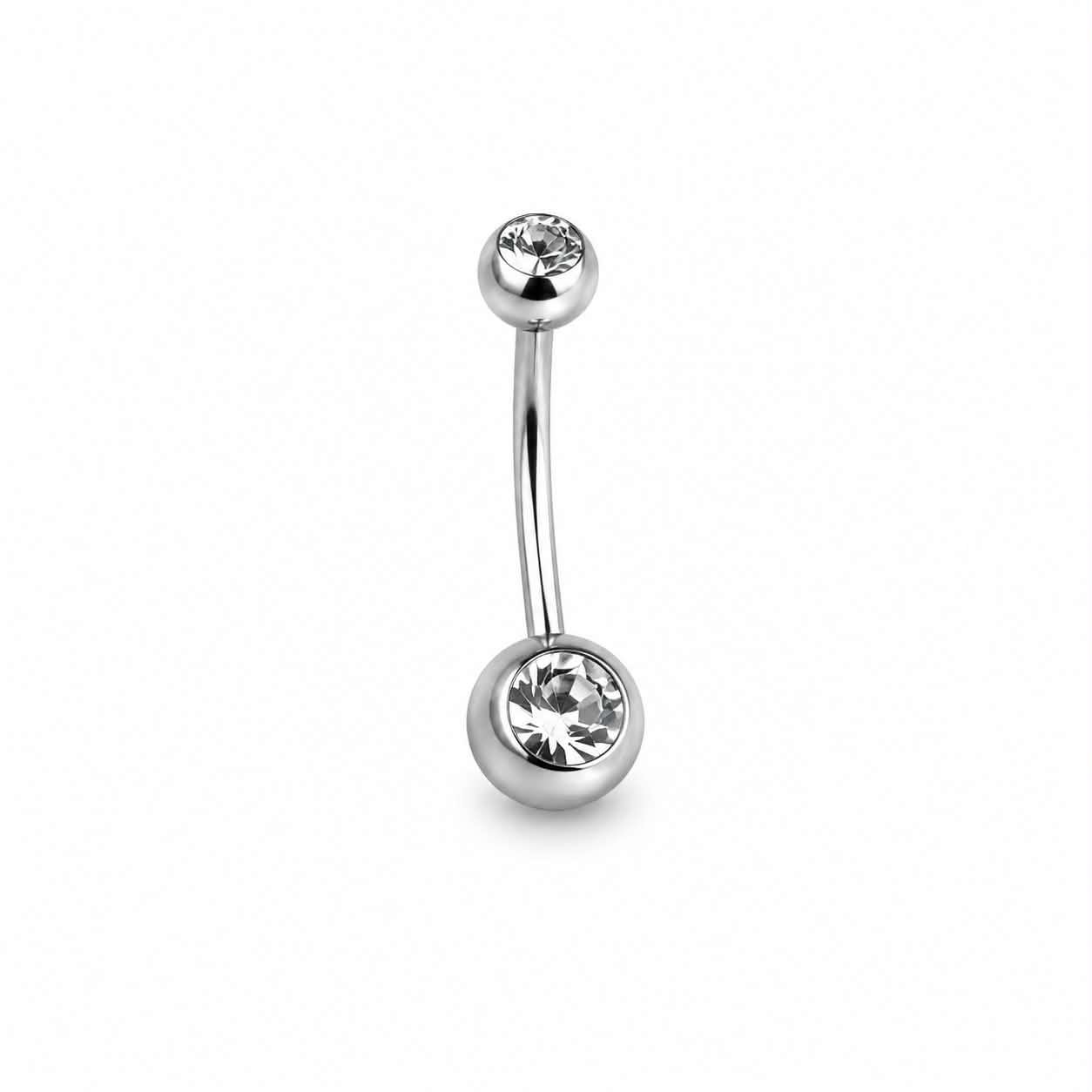 Nombril argent simple 2 boule-pierres