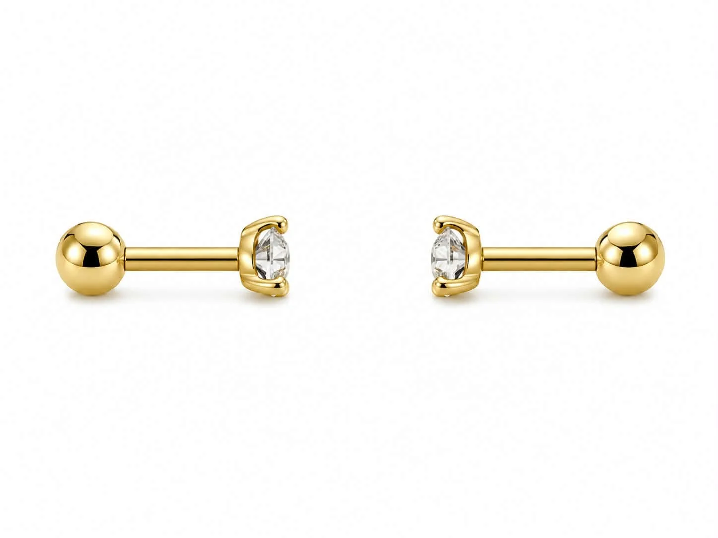 PAIRE Labret doré pierre derriere boule tige 4mm