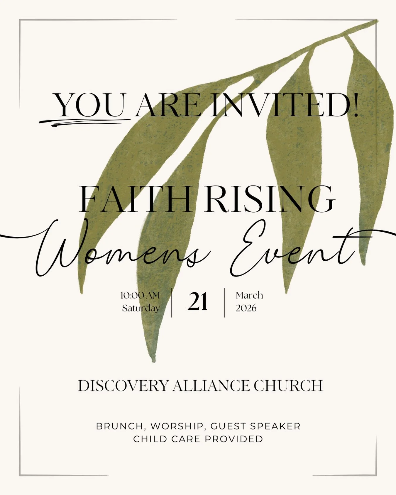 This month, you&rsquo;re invited to the 2026 Faith Rising Women&rsquo;s Event! This event is city wide, open to all women, you do not need to attend Discovery to join. 
Join us at 10 AM for a beautiful morning of brunch, worship, and an inspiring gue