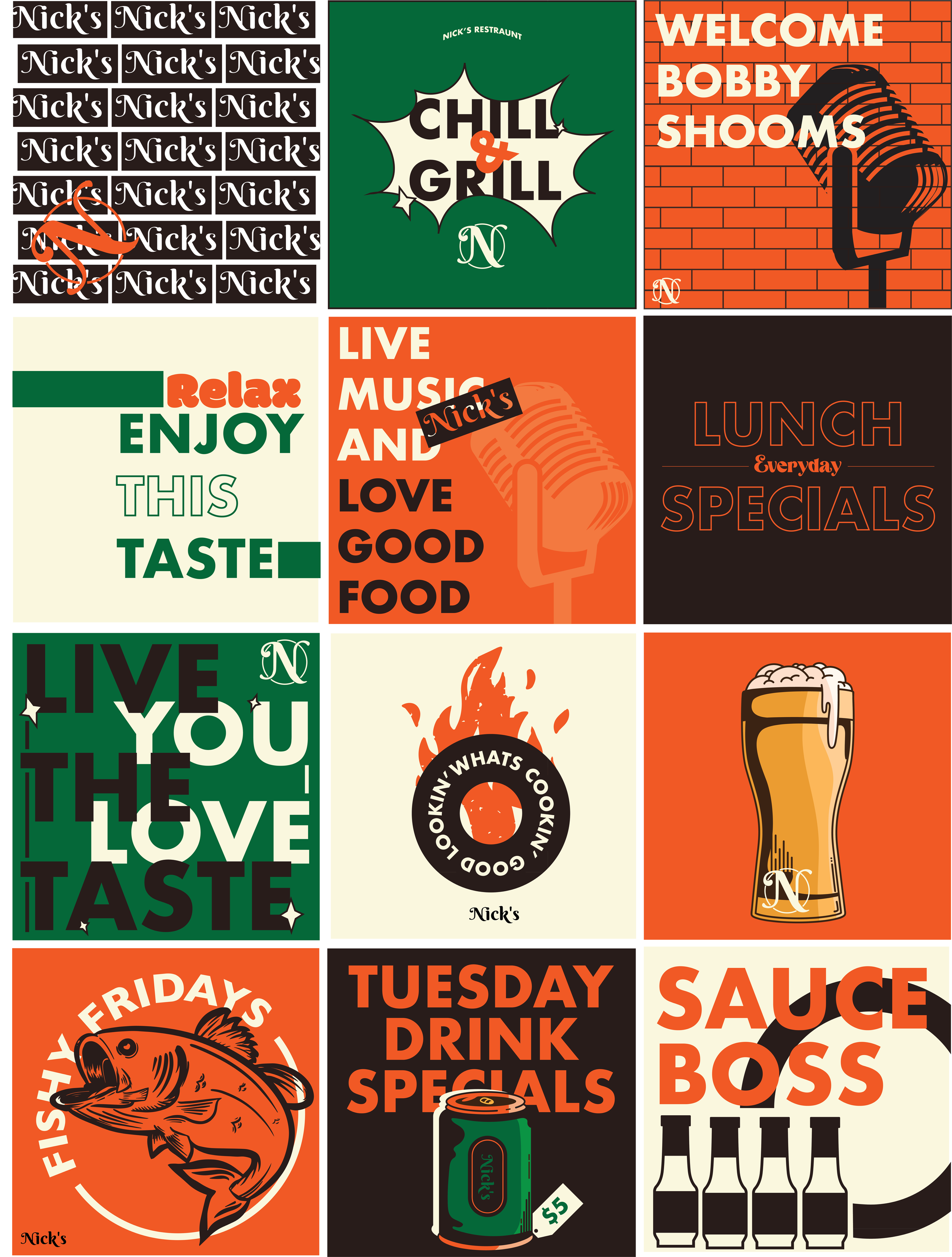 Nicks bar and grill social media layout