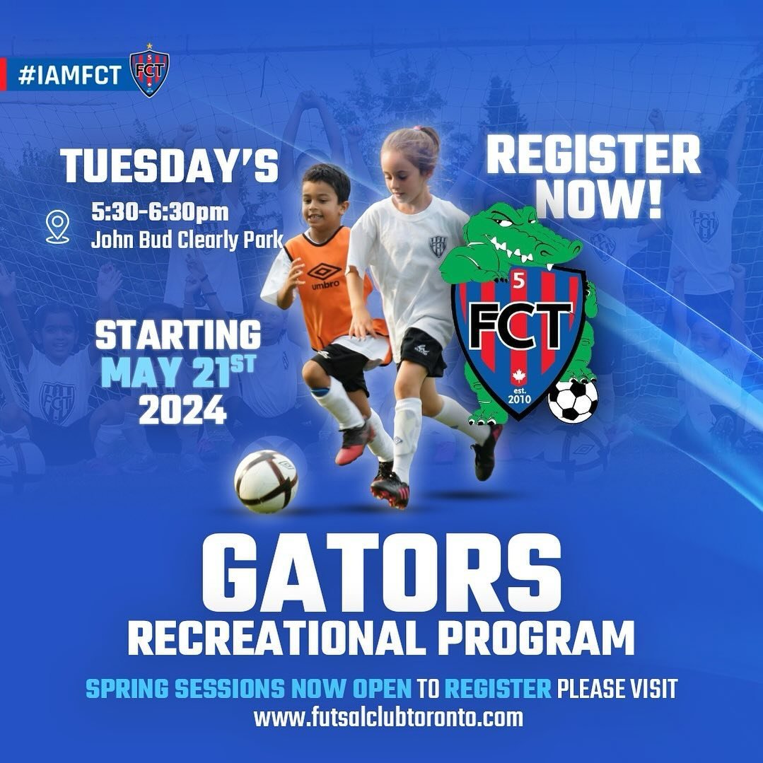 GATORS RECREATIONAL PROGRAM🚨

Our Gators House League Recreational Program is back for the spring and summer ! This program is tailored to develop basic soccer skills in passing and dribbling and lots of small sided games with fun competition.

This