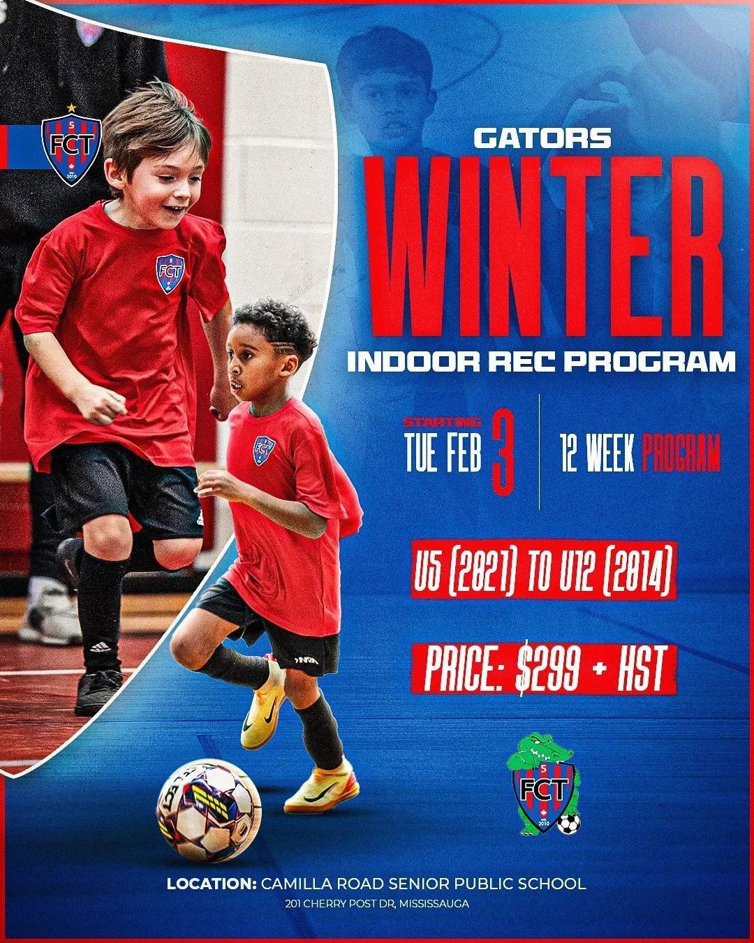 Keep the momentum going this winter! 🐊

Our Gators Indoor Program kicks off February 3rd for players U5&ndash;U12.

✔️ 12-Week Program
✔️ Skill development &amp; fun
📍 Camilla Road Senior Public School

Register today with the link in our bio 🔗

#