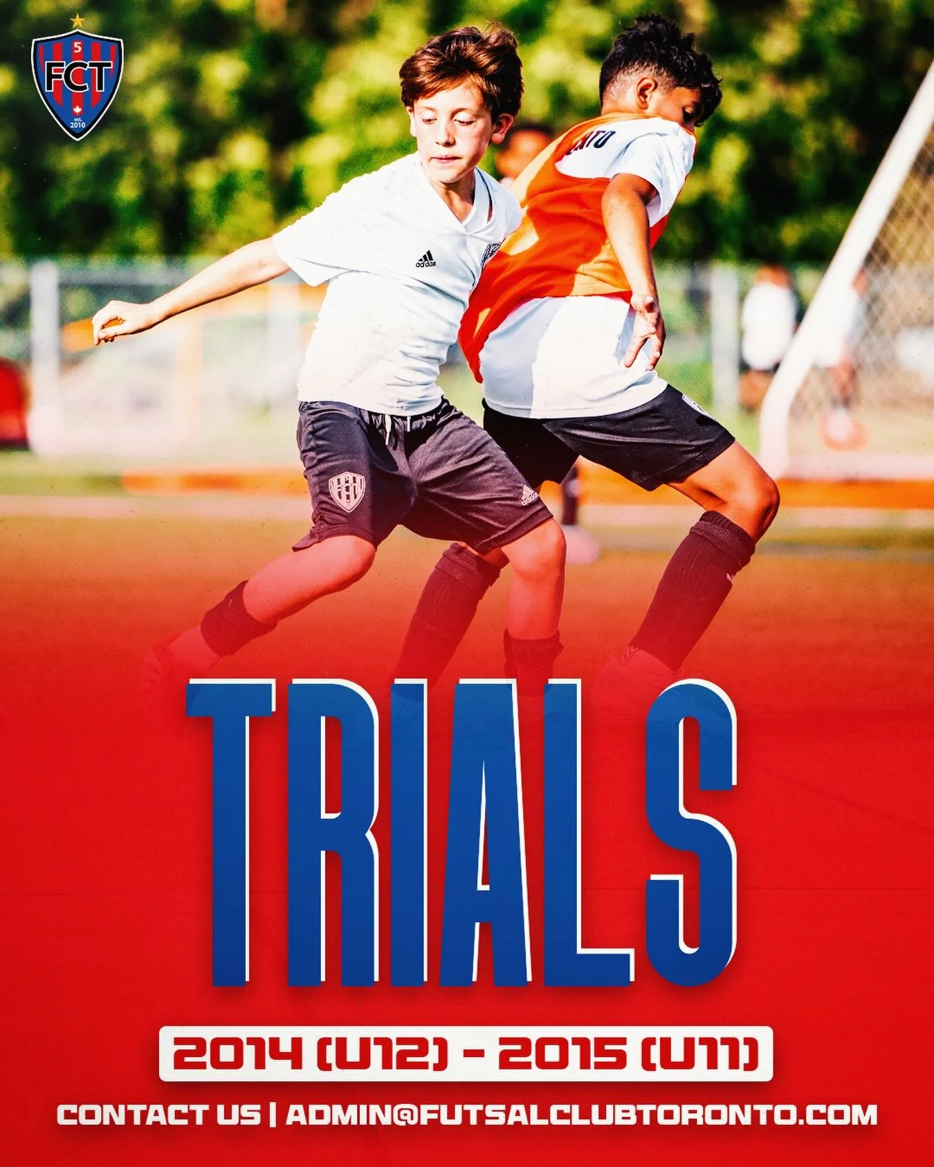 U11 &amp; U12 Tryouts ⚽🔵🔴

We are inviting players born 2014 &amp; 2015 to join a competitive and growing environment.

📧 Get in touch for more info: admin@futsalclubtoronto.com

#FCT #FutsalClubToronto #Futsal #PlayerDevelopment #IAmFCT