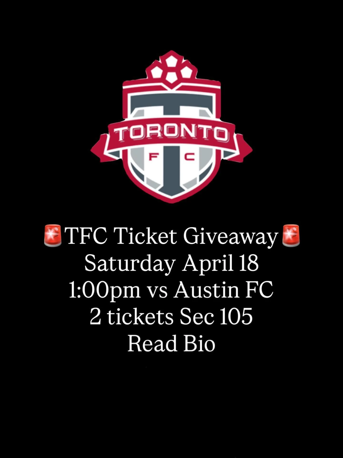 🎉 TFC TICKET GIVEAWAY ALERT! 🎉

We&rsquo;re giving away TWO tickets to tomorrow&rsquo;s Toronto FC game at 1:00PM! ⚽🔥 

Want to be in the stands cheering with a friend?
Here&rsquo;s how to WIN:
 1️⃣ Comment below who you&rsquo;d take with you 🧍&z