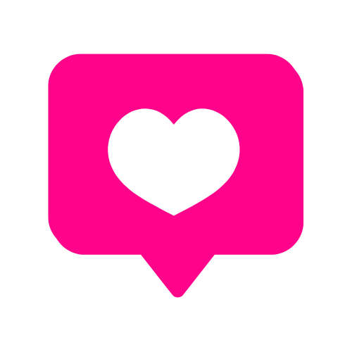 Pink social media notification icon with a white heart in the center.