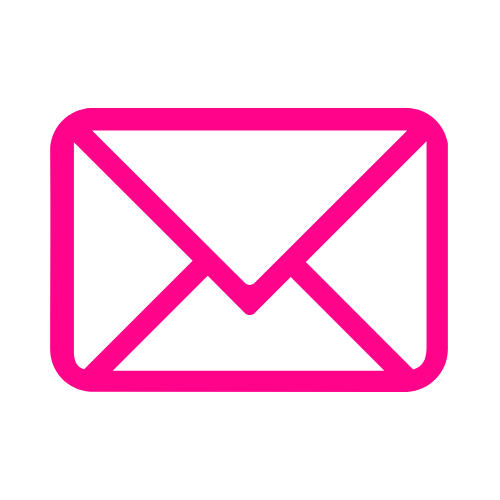 Pink outline envelope icon on black background.