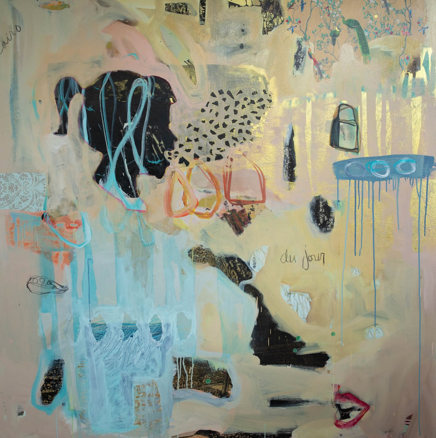Drawing on Walls, 2025-26, mixed media on canvas, 60" x 60"