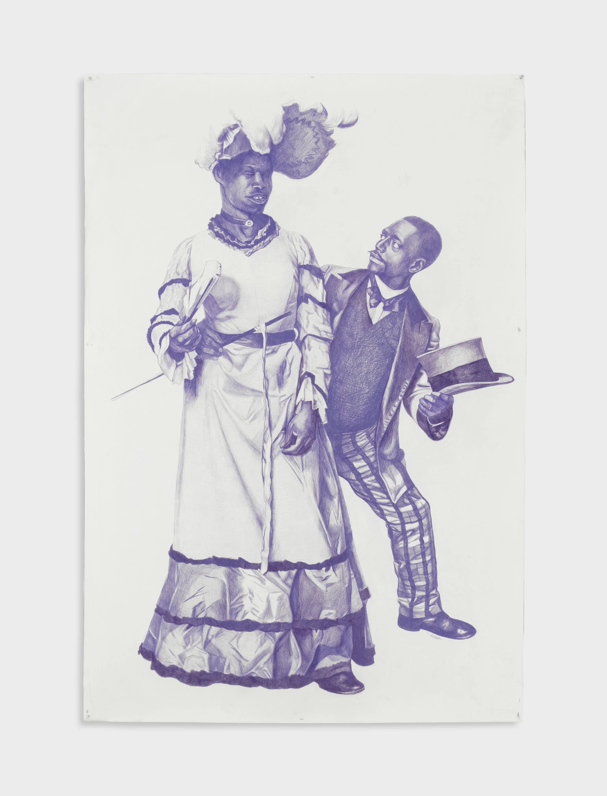 Strata drawing 5: Cakewalk, 2023, lavender pencil on paper, 80" x 55 1/8"