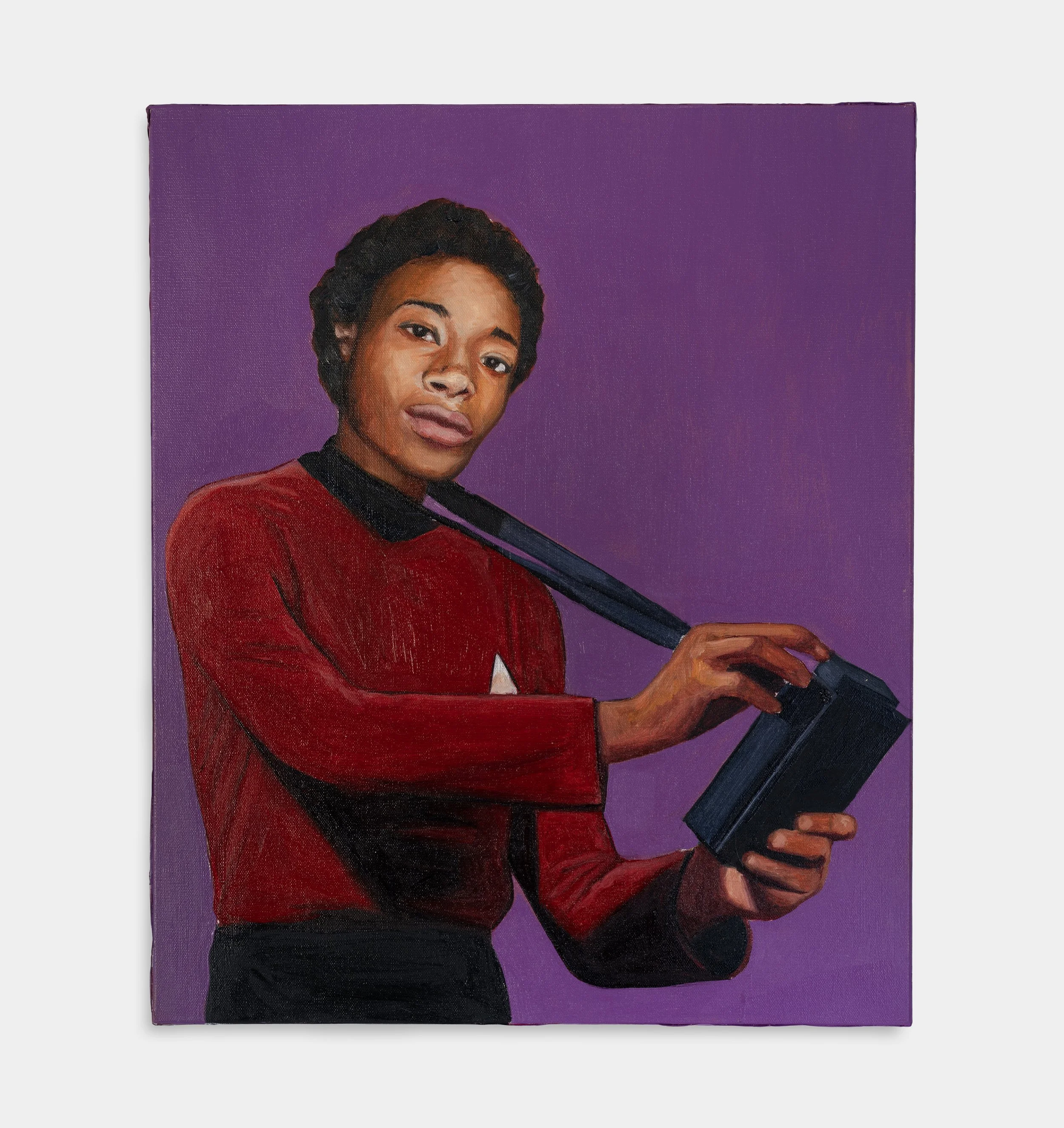Red Shirt: Jordan Neely , 2023, oil on canvas, 26" x 21 1/2"
