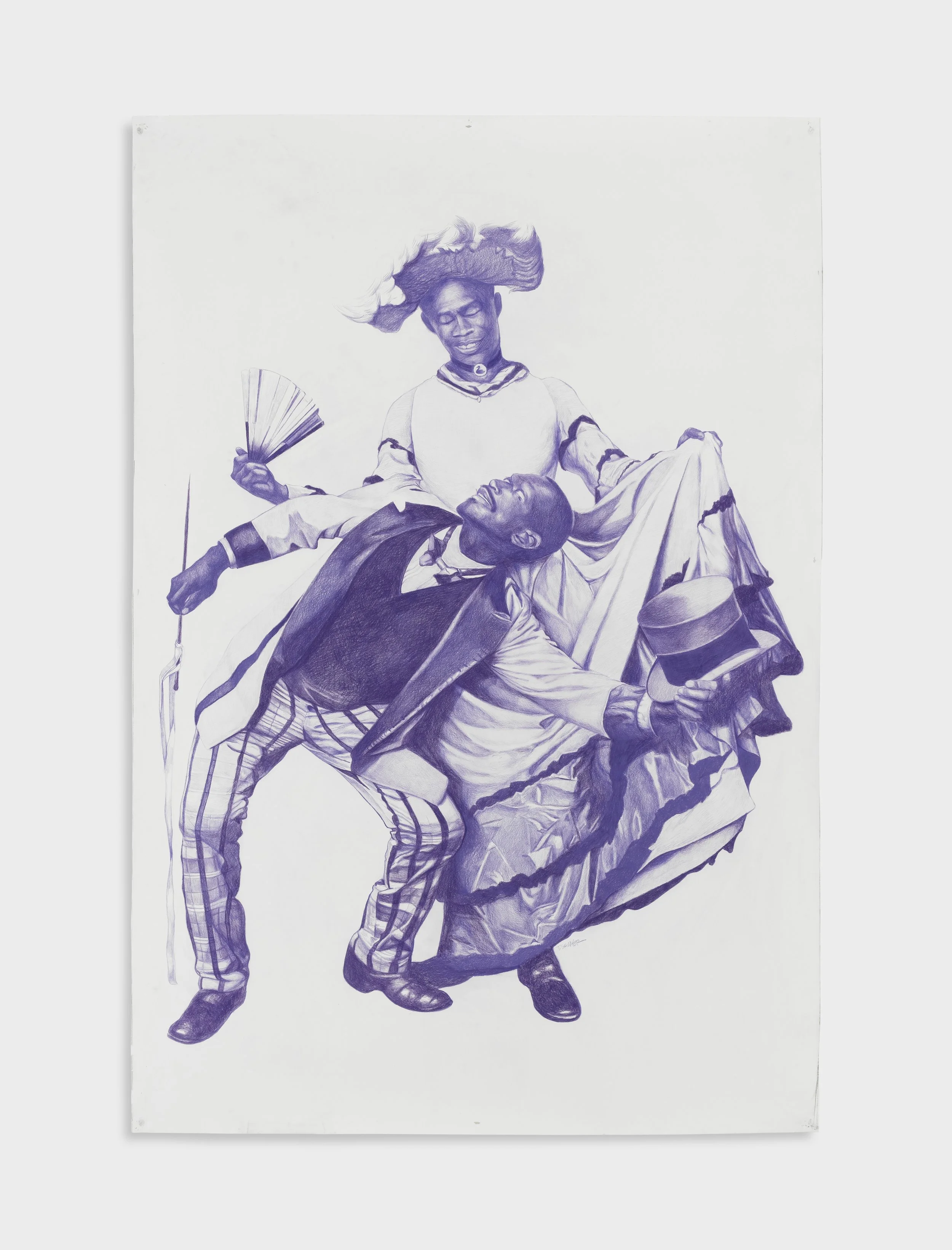 Strata drawing 4: Cakewalk , 2023, lavender pencil on paper, 80" x 55 1/8"