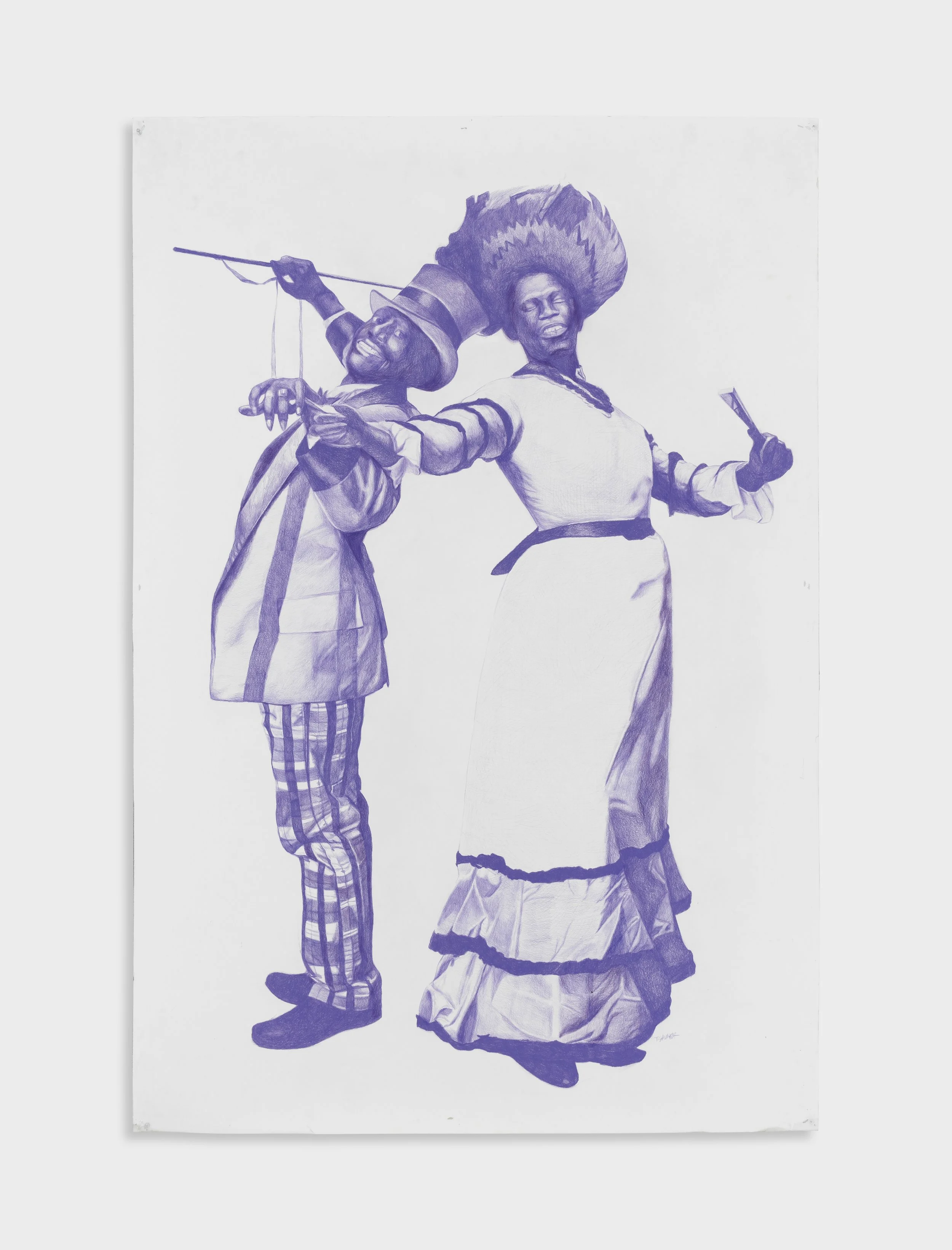 Strata drawing 6: Cakewalk, 2023, lavender pencil on paper, 80" x 55 1/8"