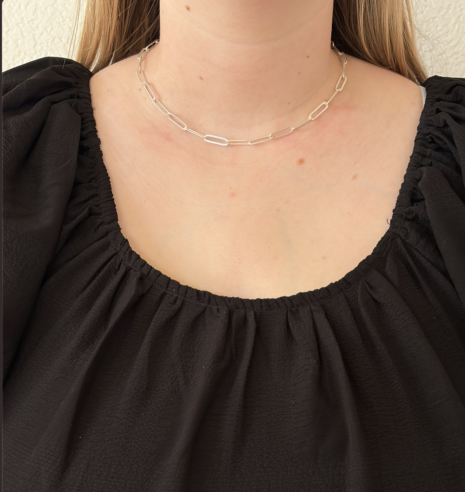 Dainty Paperclip Necklace Chain - Silver