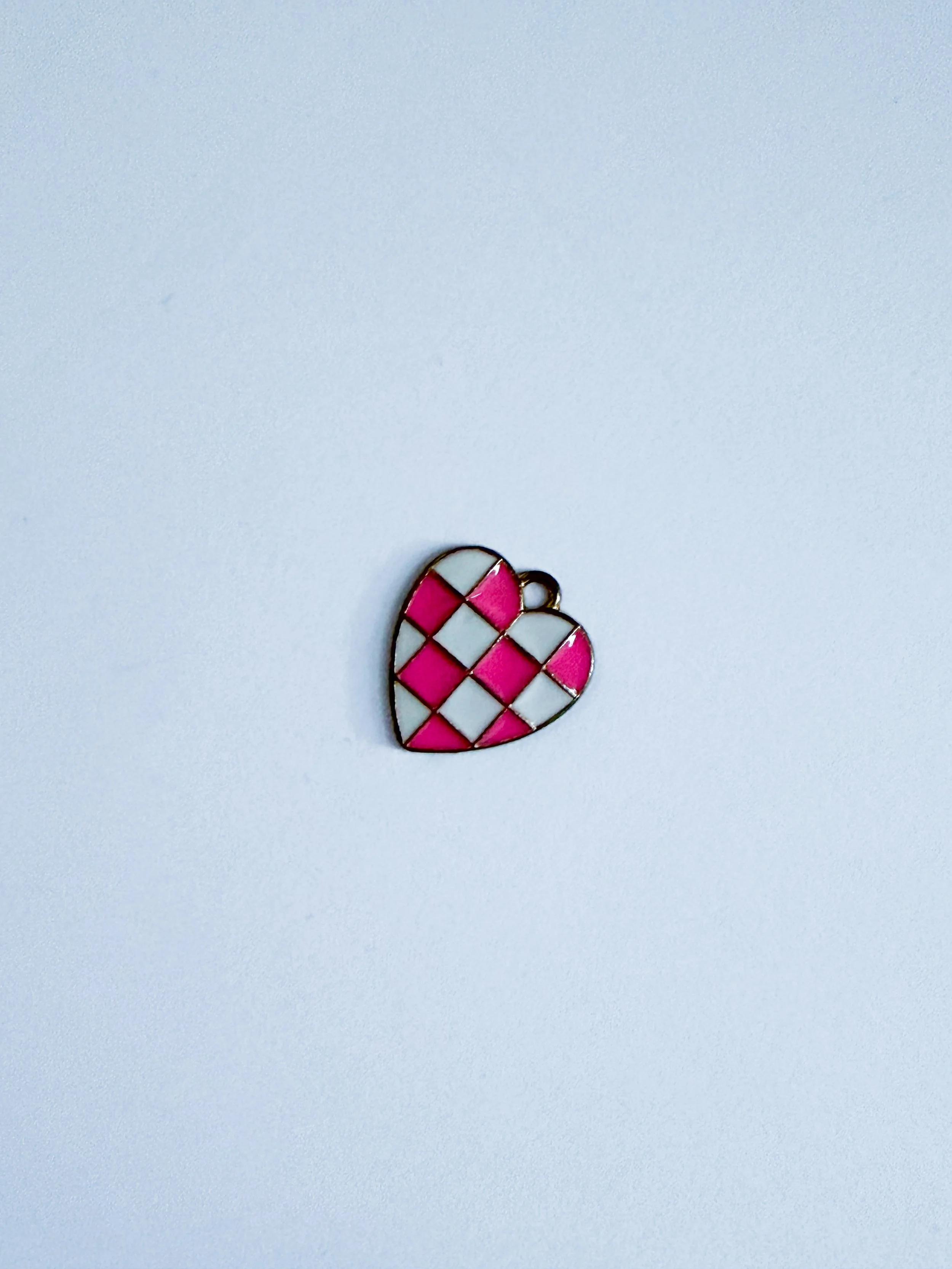 Pink Checkered Heart Charm