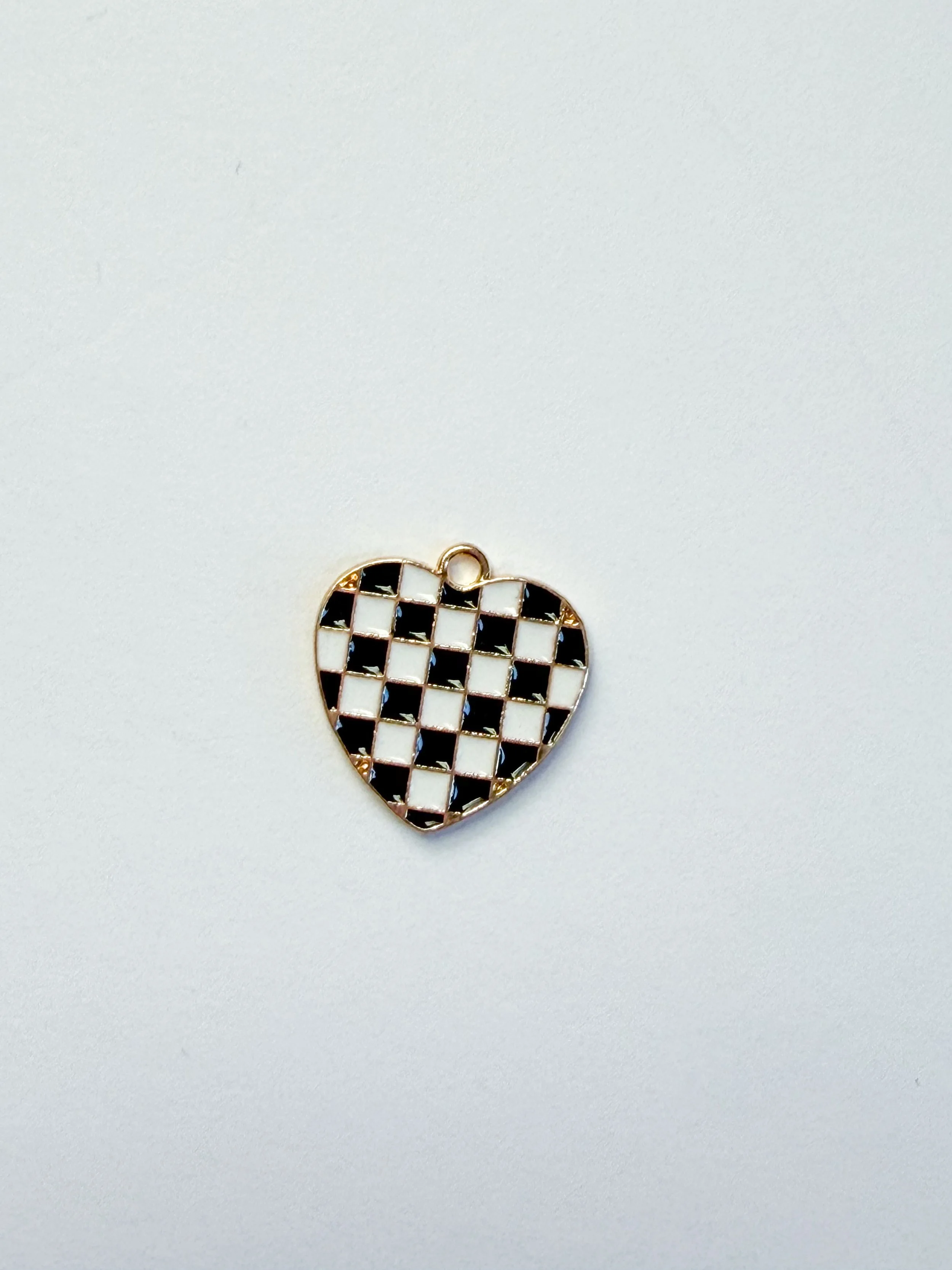 Black and White Checkered Heart Charm
