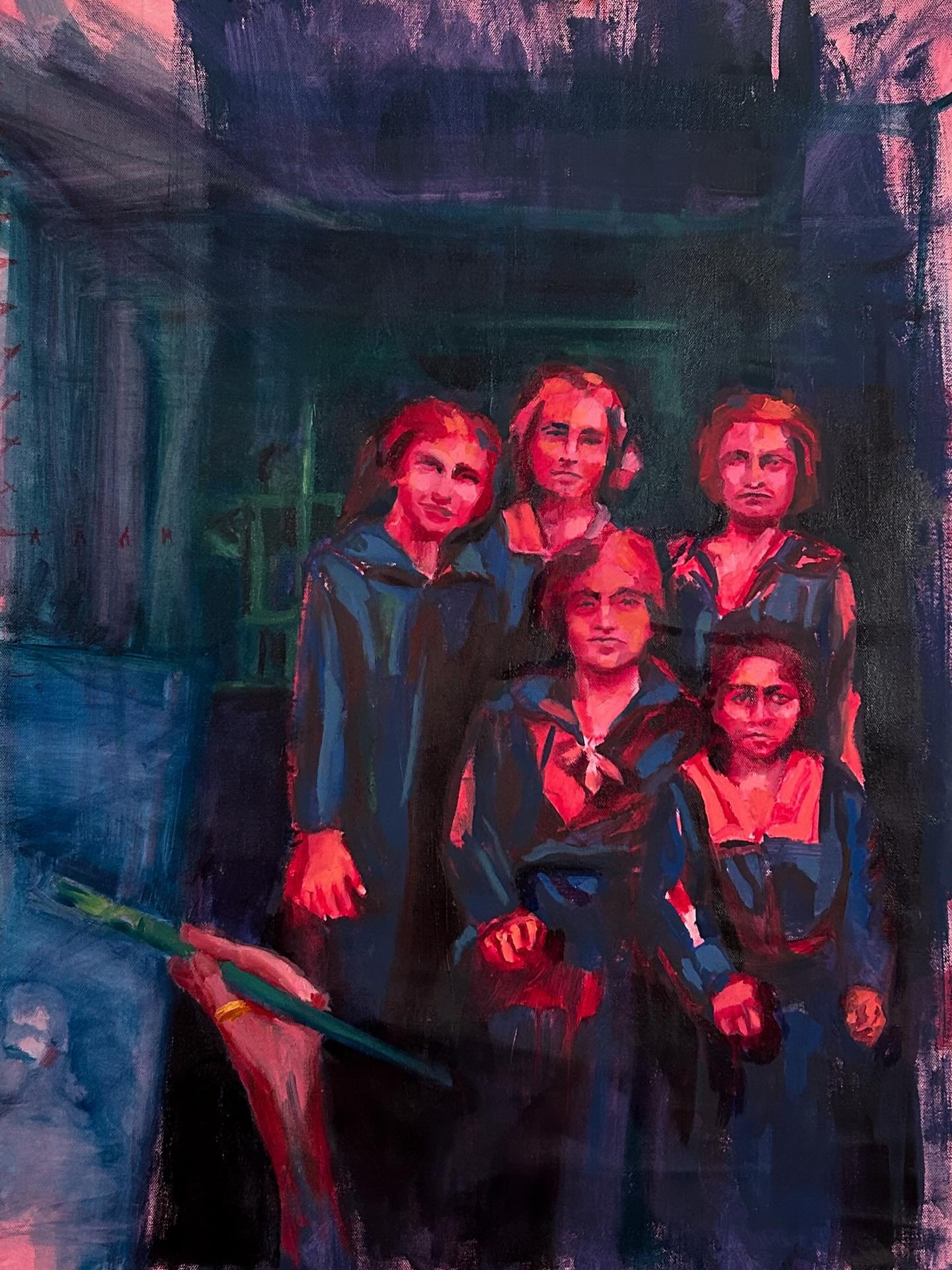 I started the day really worried about this piece. I knew I wanted to show myself painting the scene, to make the work a bit self-referential, but I wasn&rsquo;t sure if it would look right. I finally just pushed myself to try it, and I&rsquo;m so ha