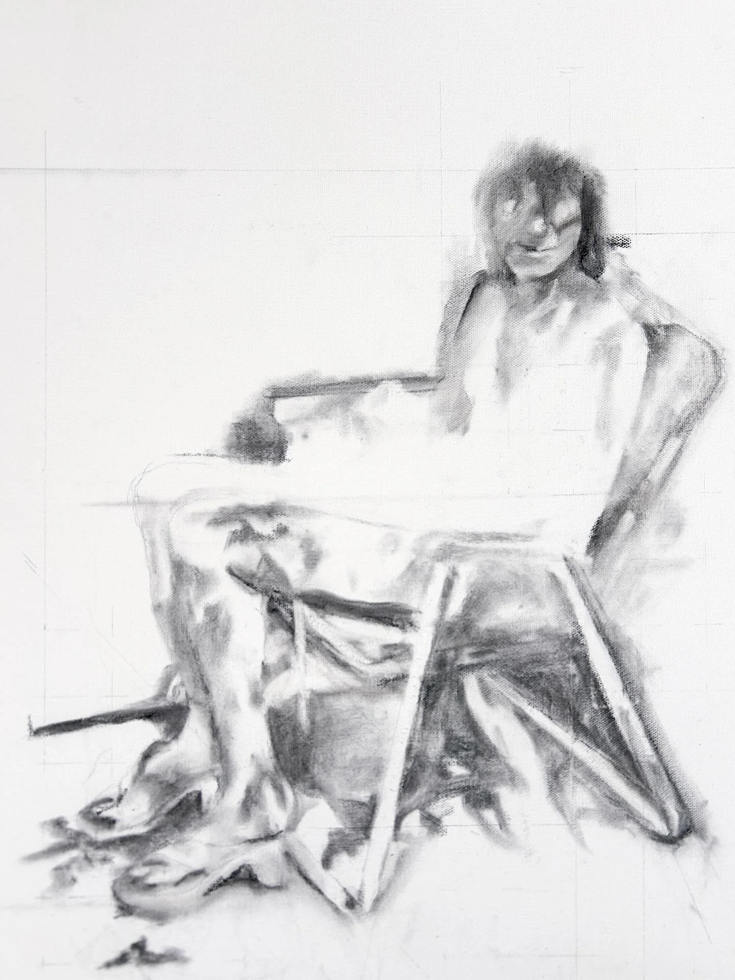 Today is art and @lilyallen  on repeat day ! Trying a new approach to painting by doing a full shadow study with charcoal on the canvas! The plan is to apply a fixative on the charcoal drawing and then do oil glazes on top so you can still see the ch