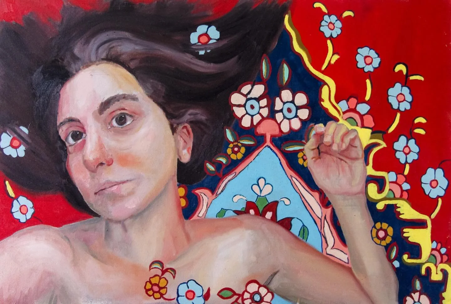 An oldie but a goodie. - self portrait from my first semester in fine art school. This self portrait was inspired by a painting in the Montreal Museum of Fine Arts collection. Can you guess which one?