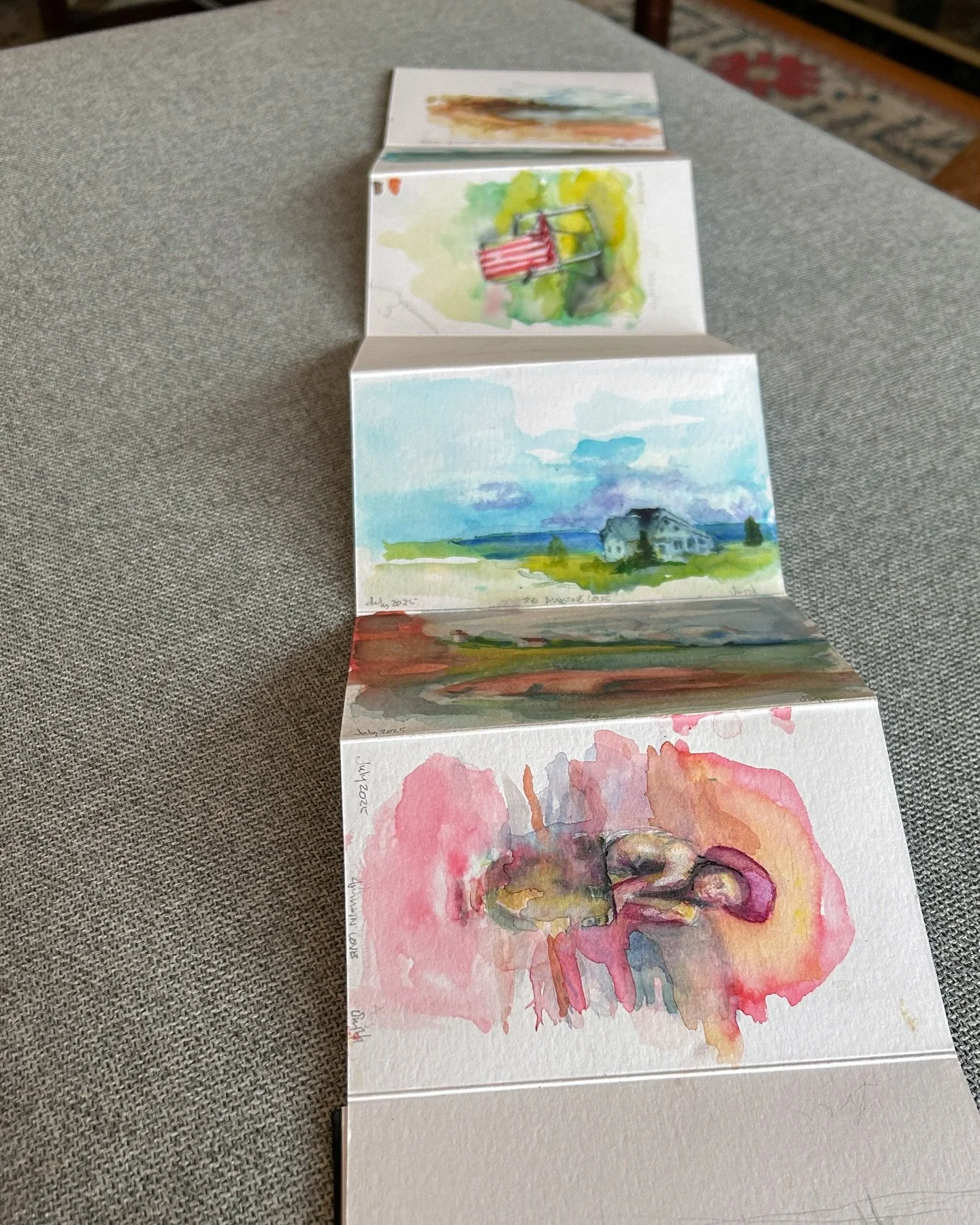 These are small watercolours I made in PEI last summer. 

They&rsquo;re part of an accordion sketchbook, each page measures 5.75 x 3.75 inches. 

I&rsquo;m making a selection of them available individually

Each piece will carefully be removed from t