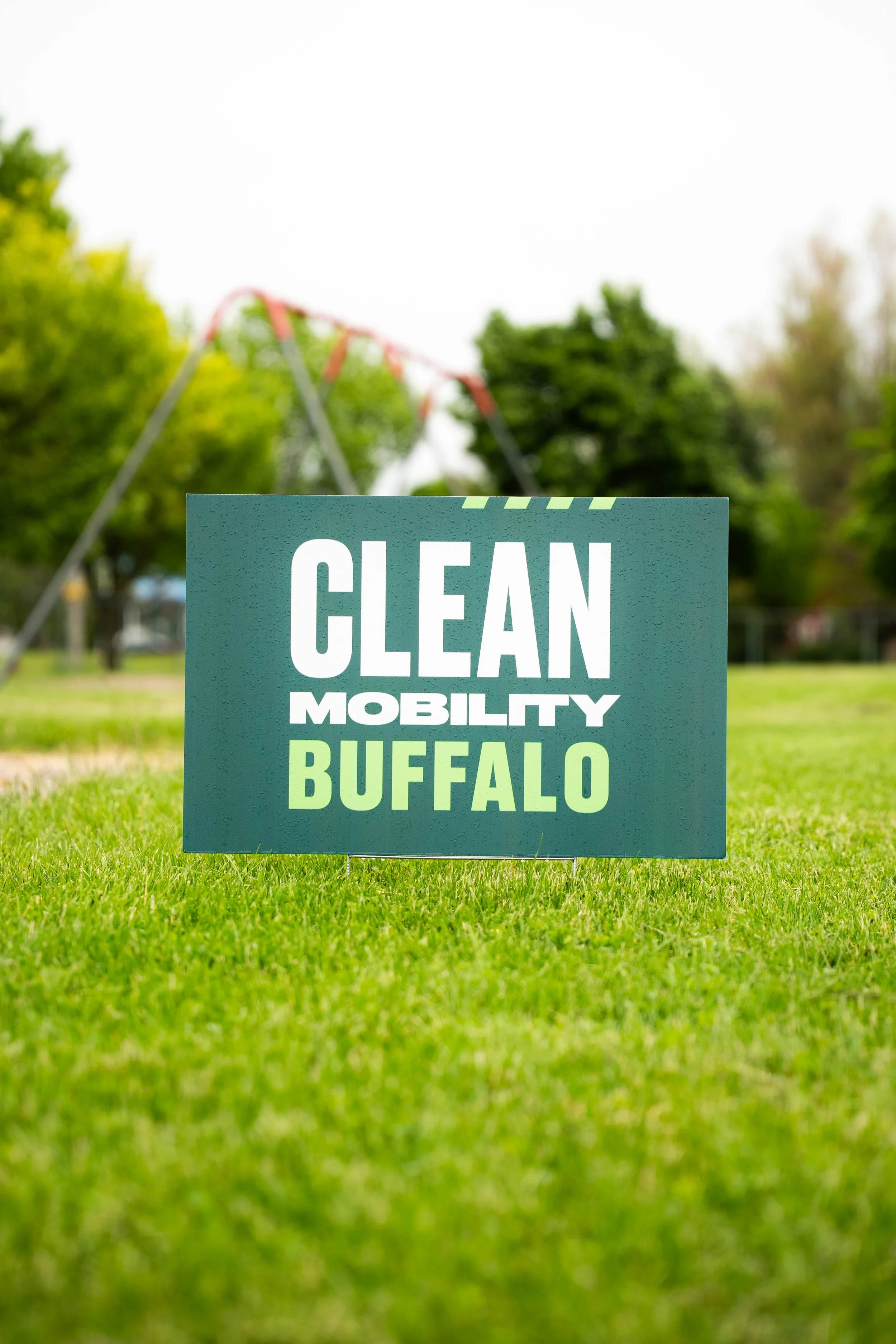 Pedal and Play 5/31/25 — A lawn sign with Clean Mobility Buffalo's logo.