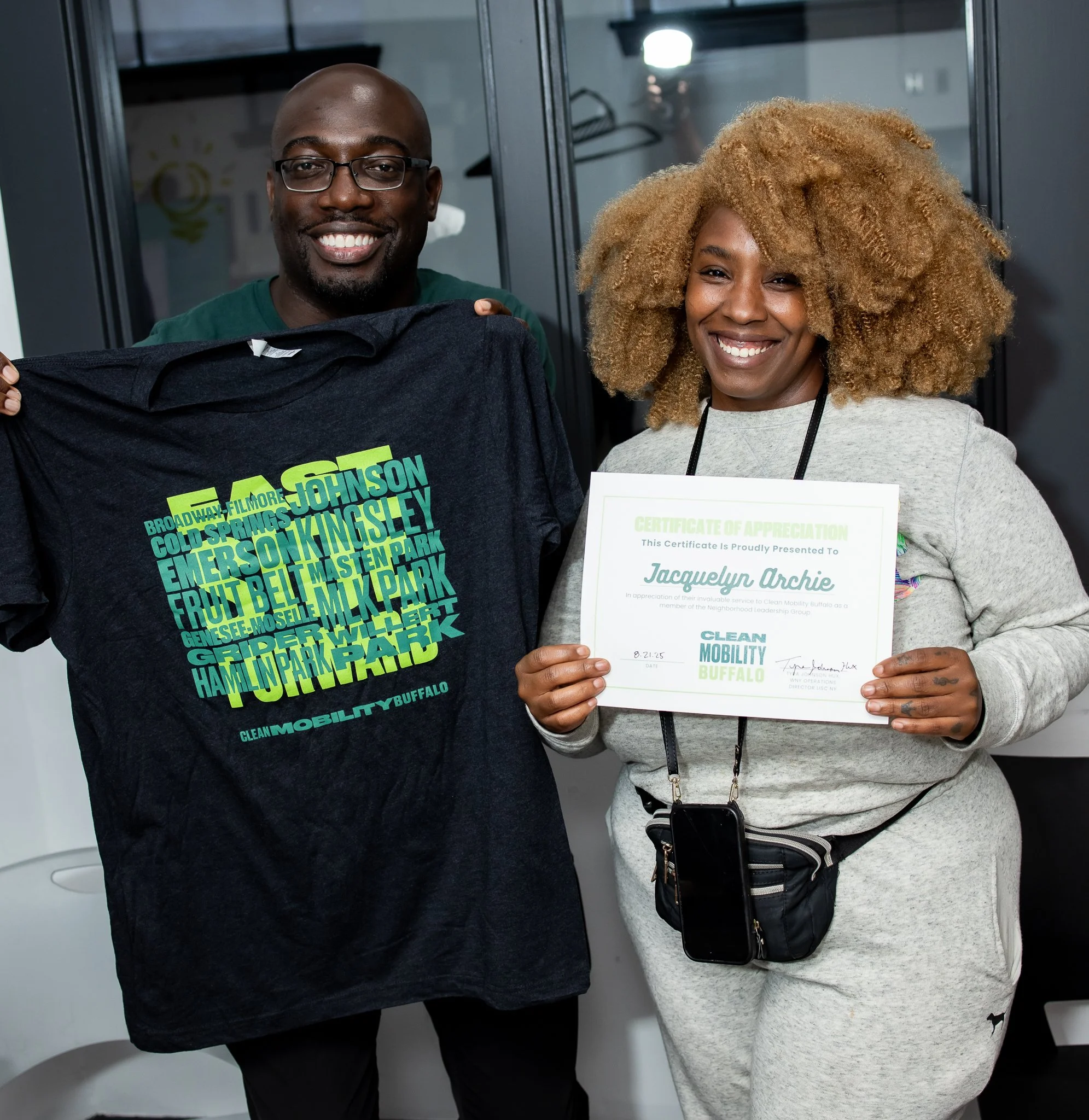 Neighborhood Leadership Group — Two people standing for a photo to celebrate Jacquelyn Archie for being a part of the neighborhood Leadership group.