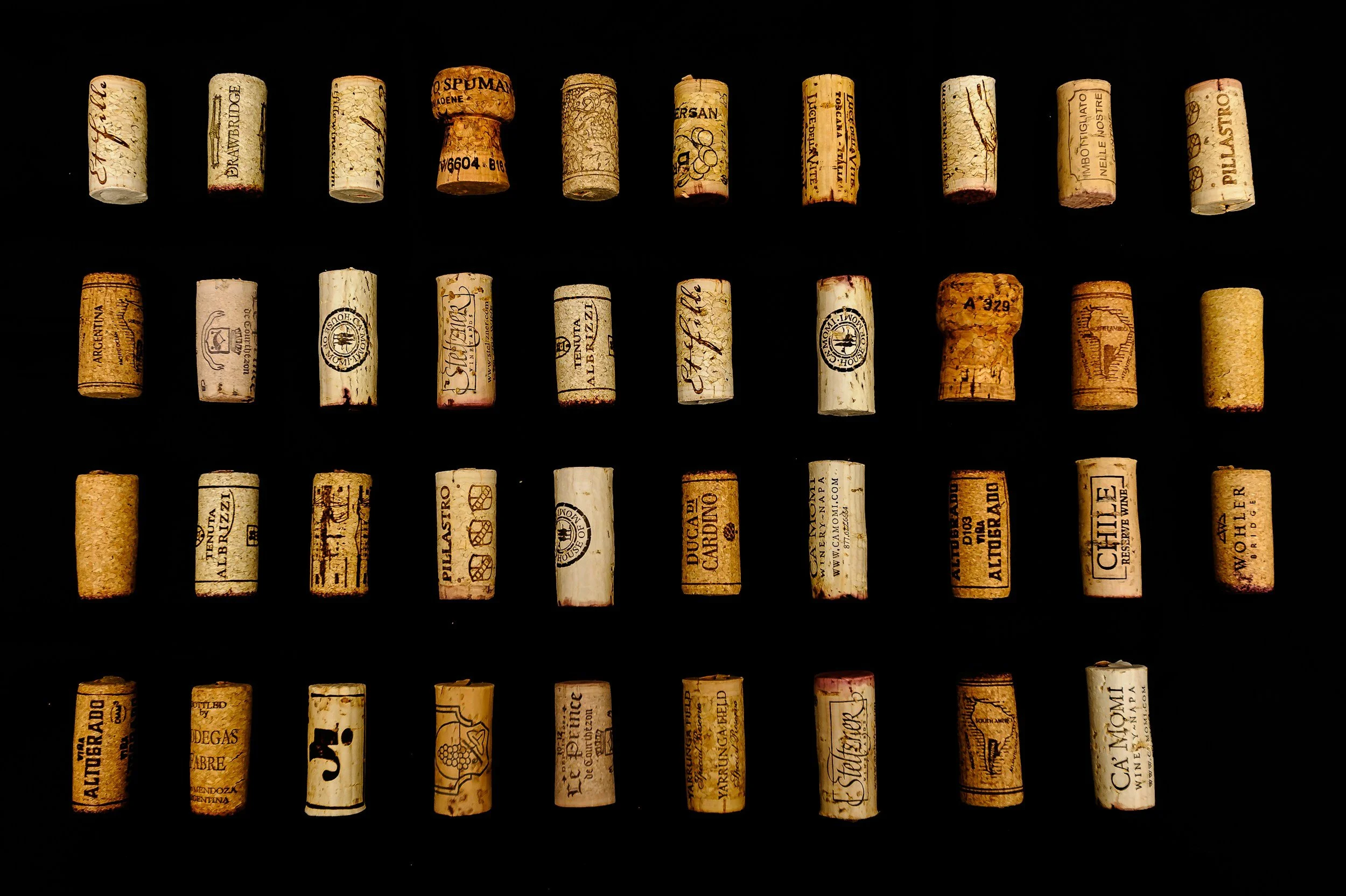 nicely displayed collection of wine corks