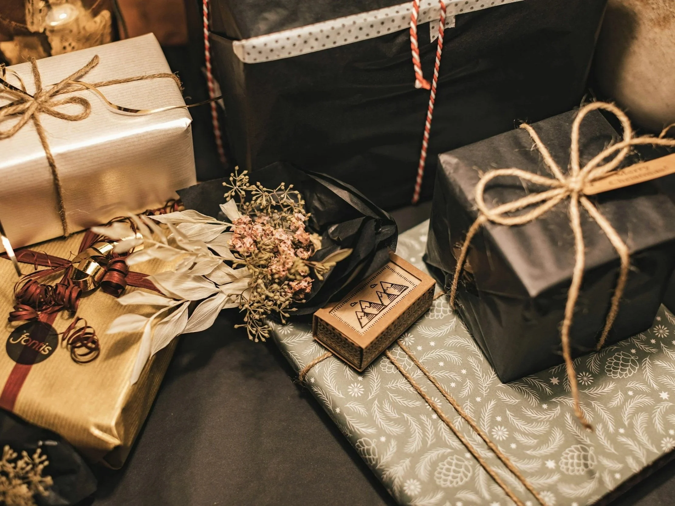 small gifts wrapped in pretty packaging