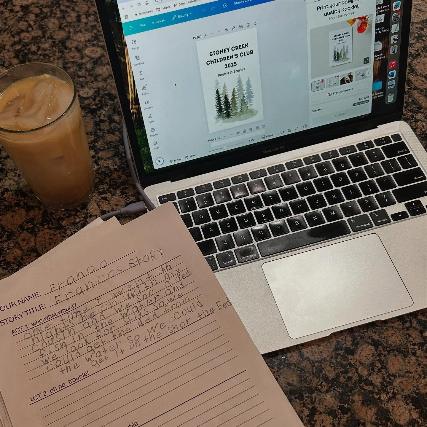 Channeling my journalism days and laying out today&rsquo;s stories and poems by the talented young authors of @stoneycreekchildrensclub! Stay tuned for the printed zine &mdash; hopefully all right-side-up. 🙃