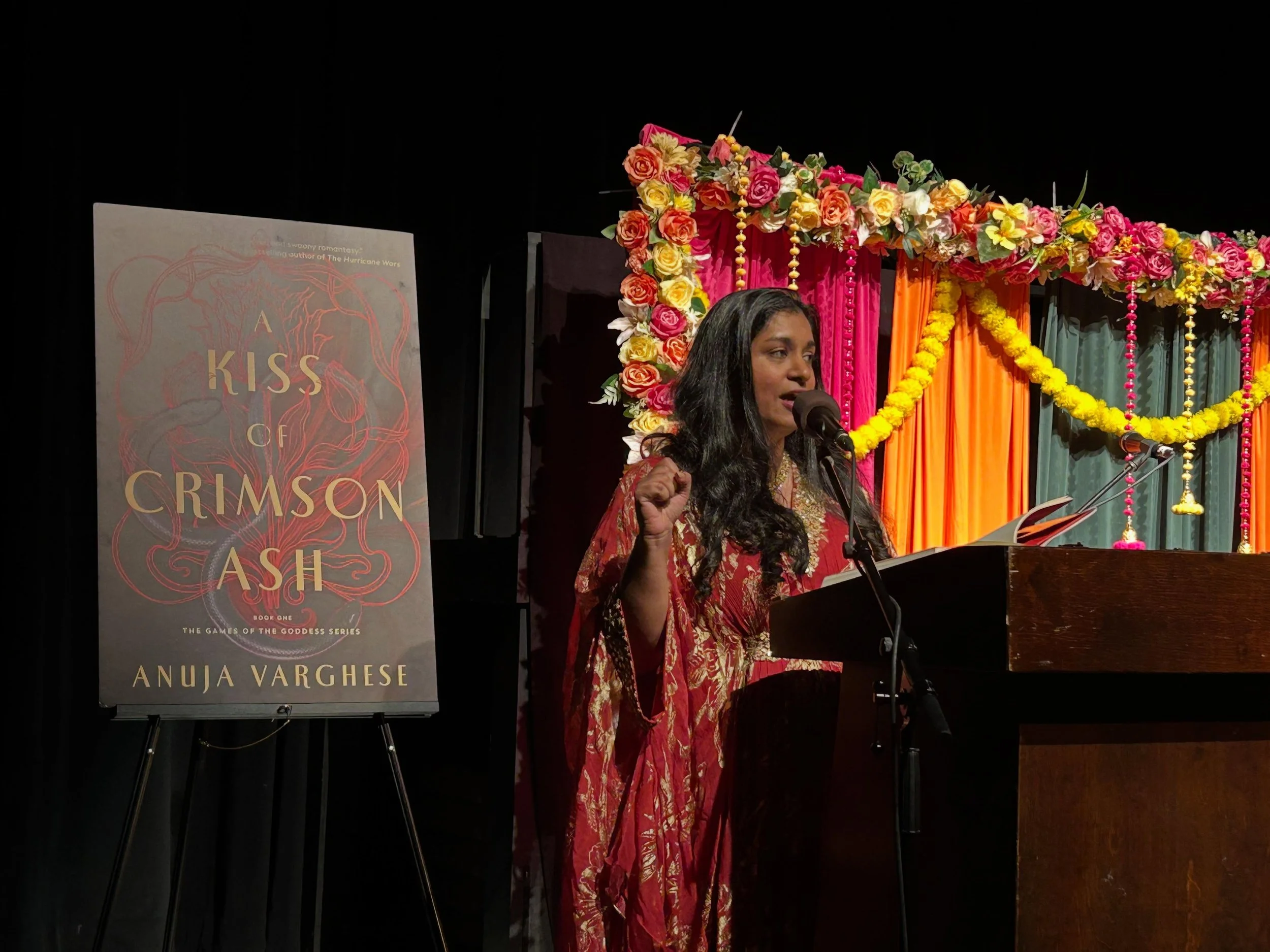 Here at the Hamilton launch of A Kiss of Crimson Ash,  debut novel and Book One of @anuja_v&rsquo;s spicy romantasy trilogy. Can&rsquo;t wait to read this one! 🌶️✨😋📚