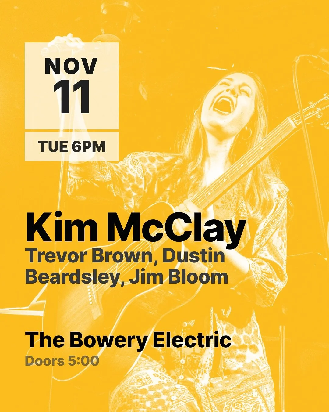 ​​📅 Tuesday, November 11th 🕕 6:00 PM (doors at 5:00) 📍 The Bowery Electric (327 Bowery, New York, NY 10003) @theboweryelectric 

@heyitskimmcclay is a theatre artist, musician, and songwriter making waves in NYC&rsquo;s music &amp; theatre scene &