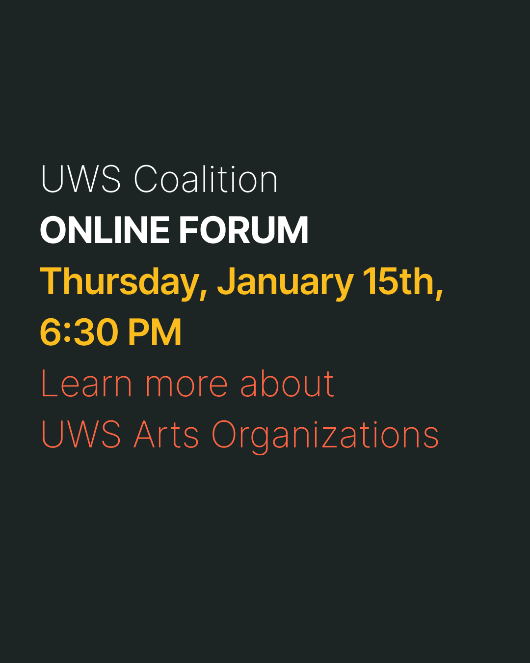 UWS Coalition Online Forum feat. Arts Organizations