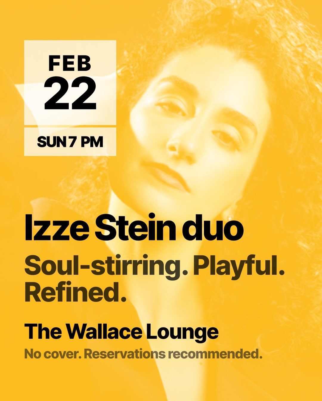 🎤✨ IZZE STEIN at The Wallace Lounge ✨🎤

This Sunday, experience something extraordinary.
Izze is an unsigned soul force who&rsquo;s already graced the Apollo Theater, Birdland, performed live on CBS/FOX/NBC, and toured internationally across 10+ ci