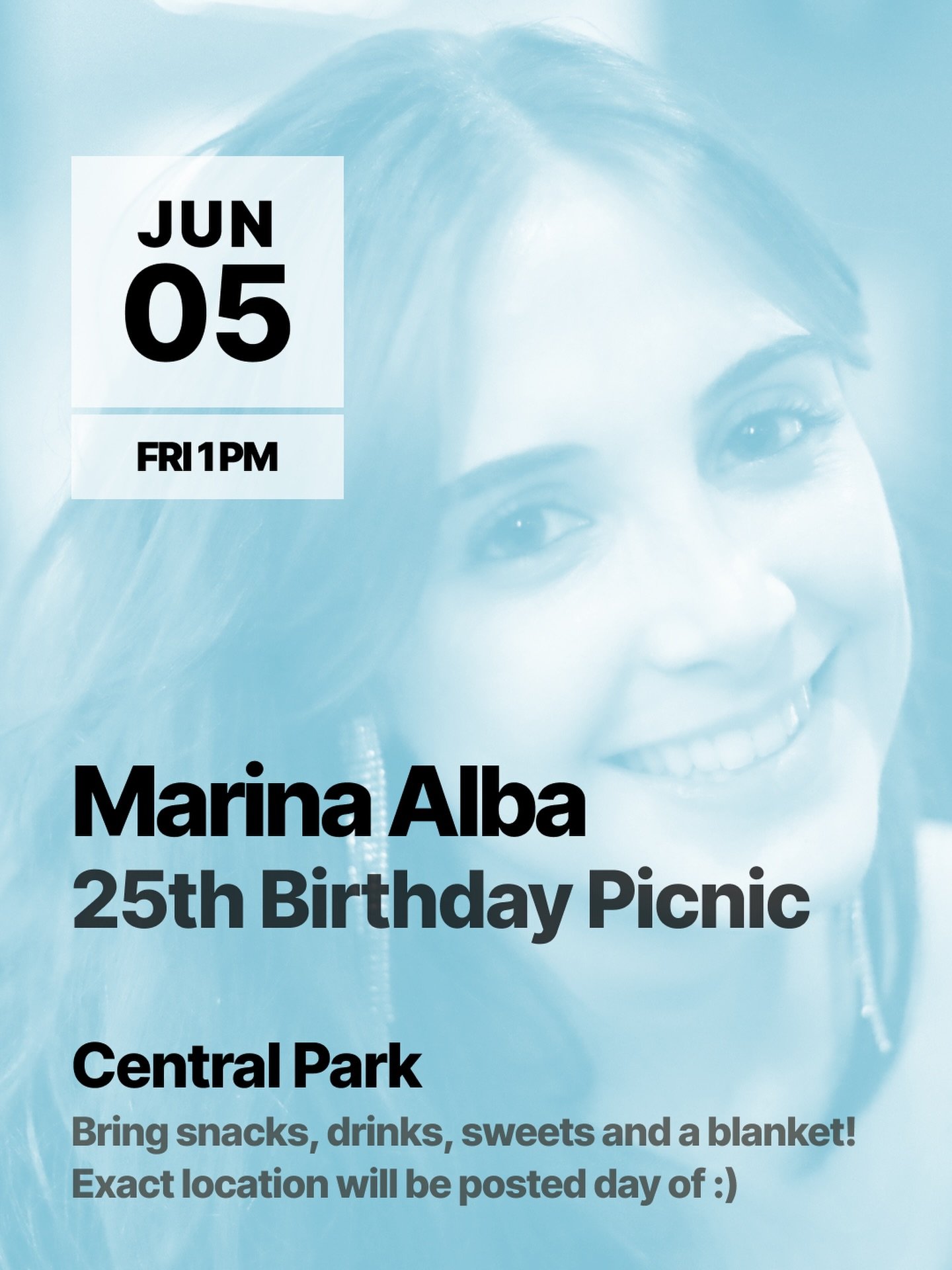 What better reason to gather the @fourhandscollective community than to celebrate the quarter life crisis of one of its shining stars?! Come out and celebrate @marinaalbamusic birthday with us. 

Friday June 5th at 1pm (until whenever)
Central Park (
