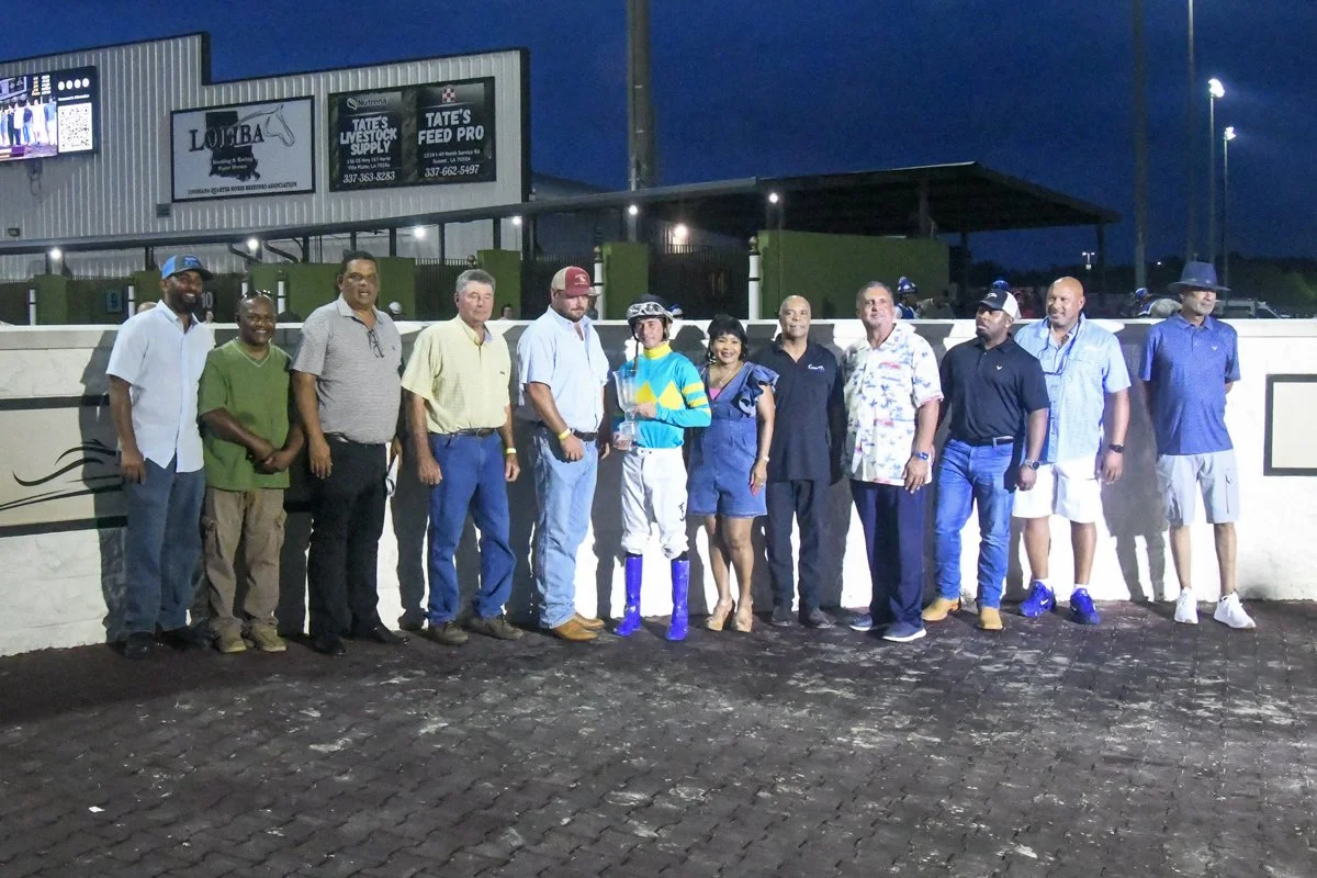 The winners circle honoring legendary jockey, Abe Hawkins.