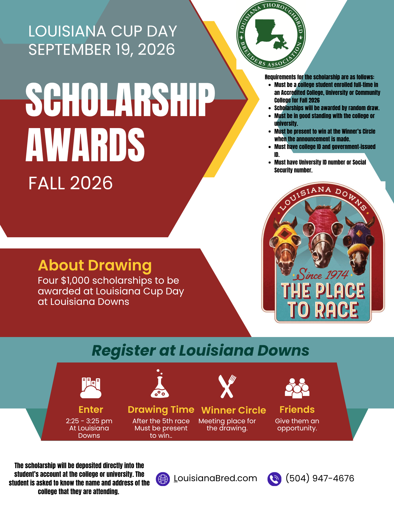 Four Scholarships to be Awarded at Louisiana Cup Day