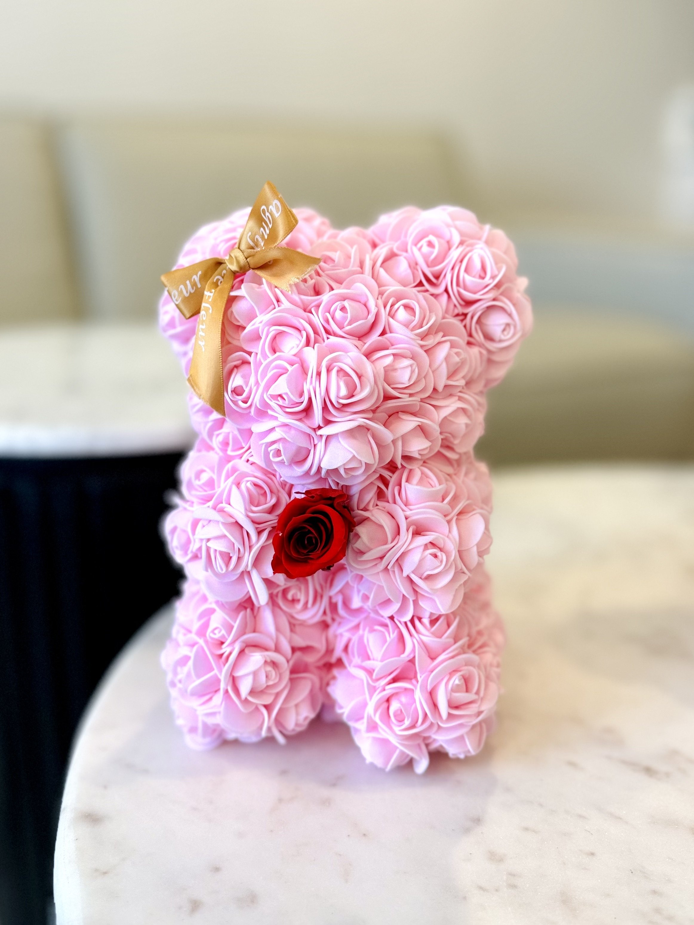 Pink Rose Bear with Mini Preserved Rose
