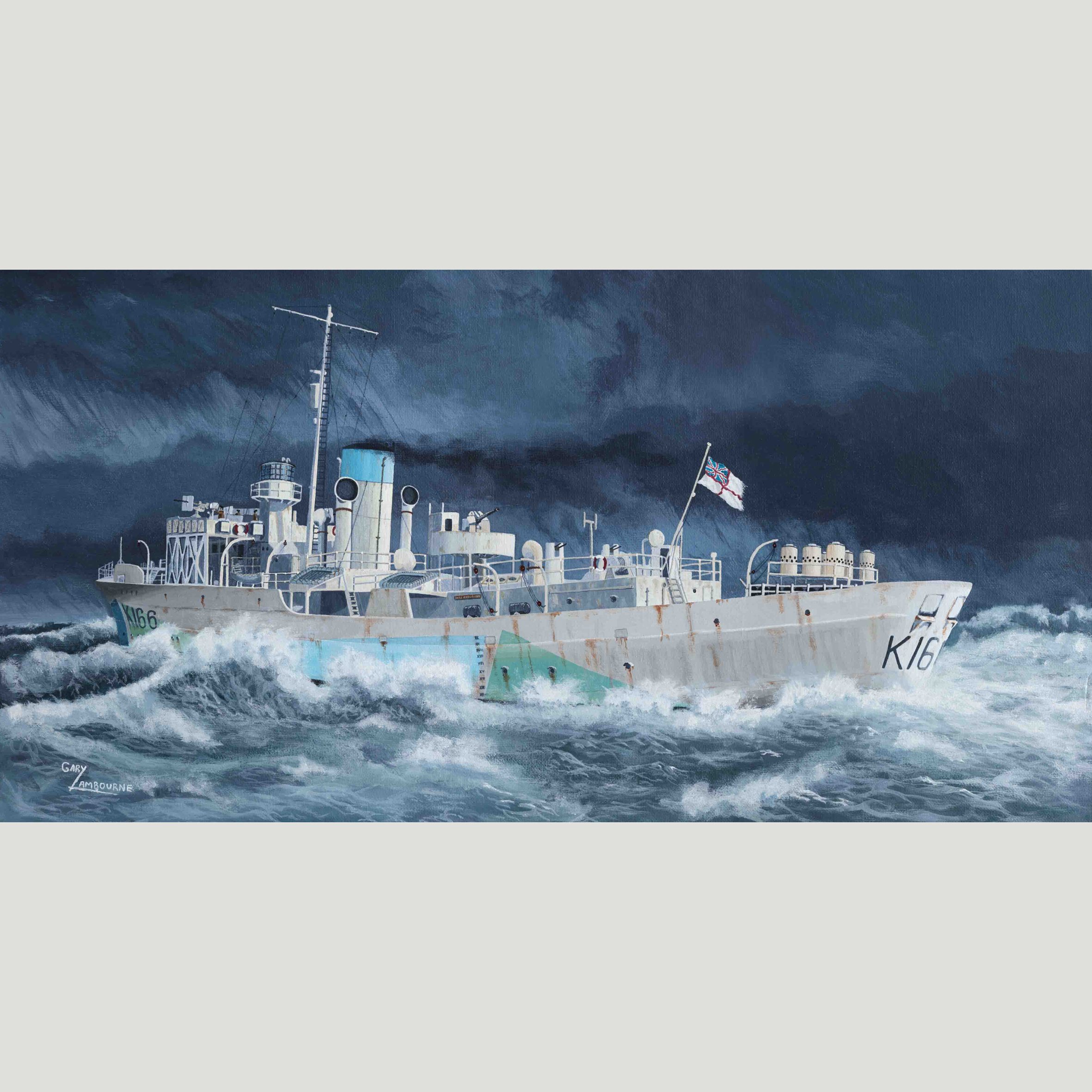 HMCS Snowberry WW2 Corvette fine art image, Greeting Card 300GSM glossy finish, blank inside