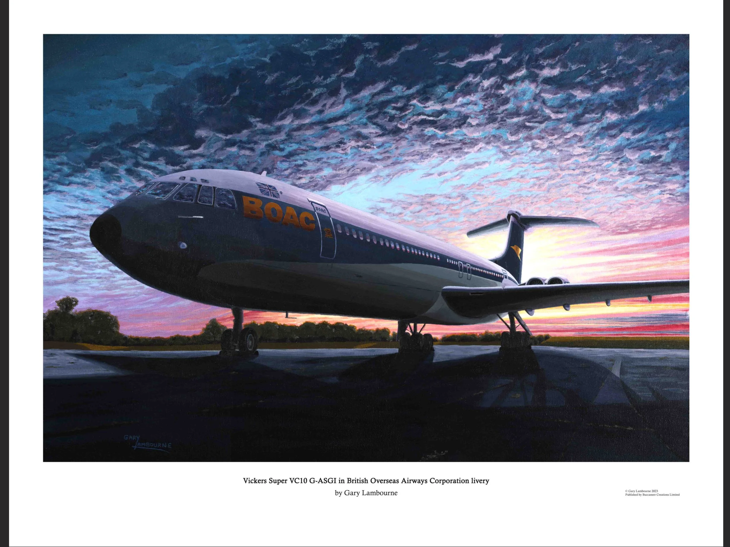 Vickers Super VC10 Airliner BOAC Livery. High quality Giclée fine art print with descriptive text, certificate of authenticity.