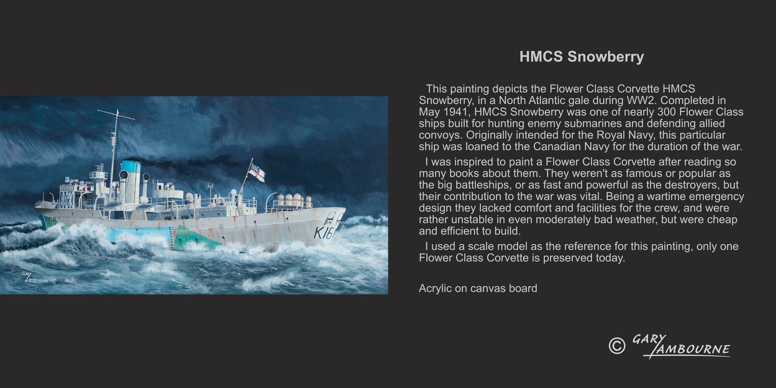HMCS Snowberry Flower Class Corvette Acrylic painting by Gary Lambourne