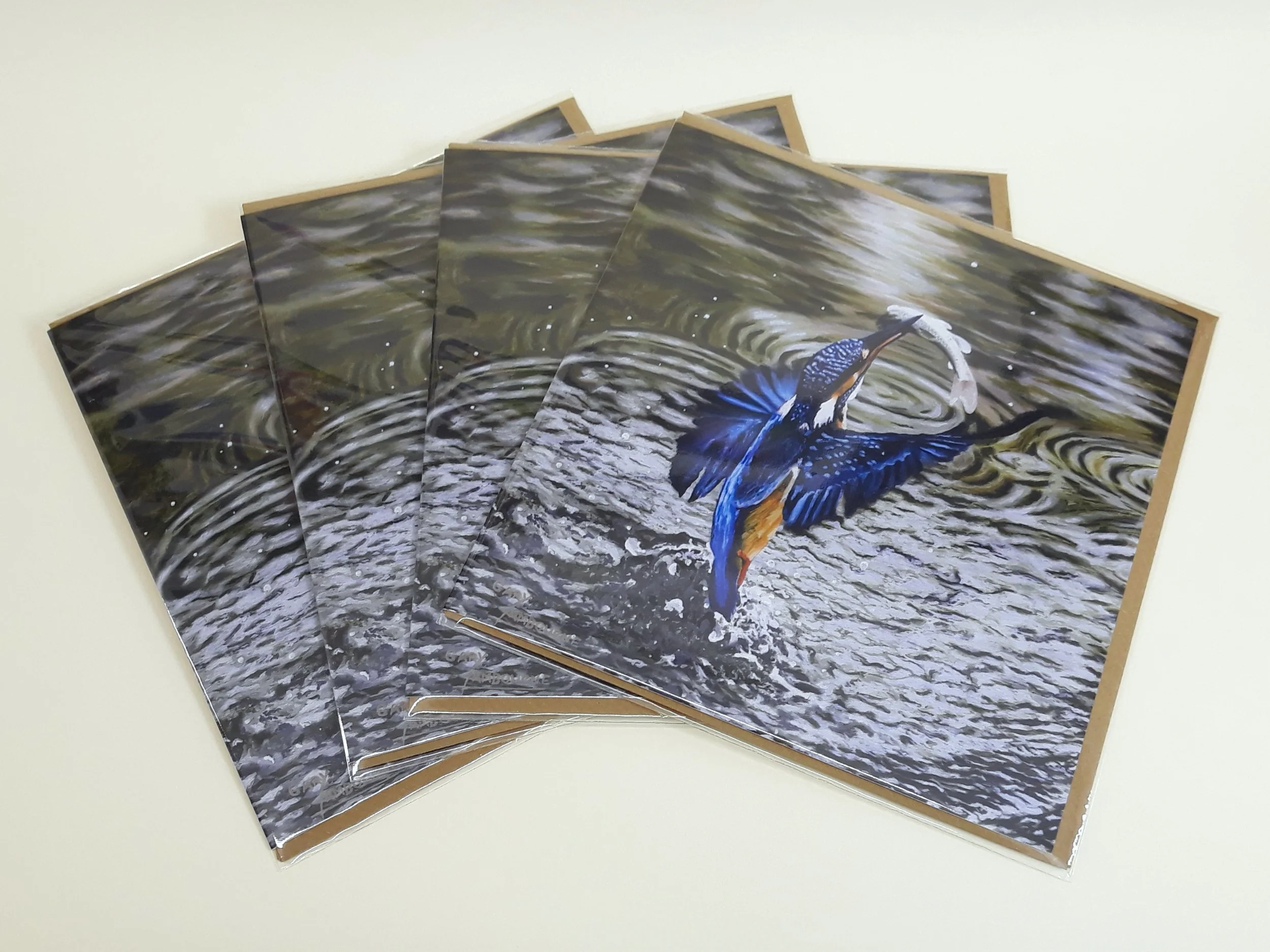 Kingfisher Greeting Card, fine art image, 300GSM glossy finish, blank inside, pack of 4