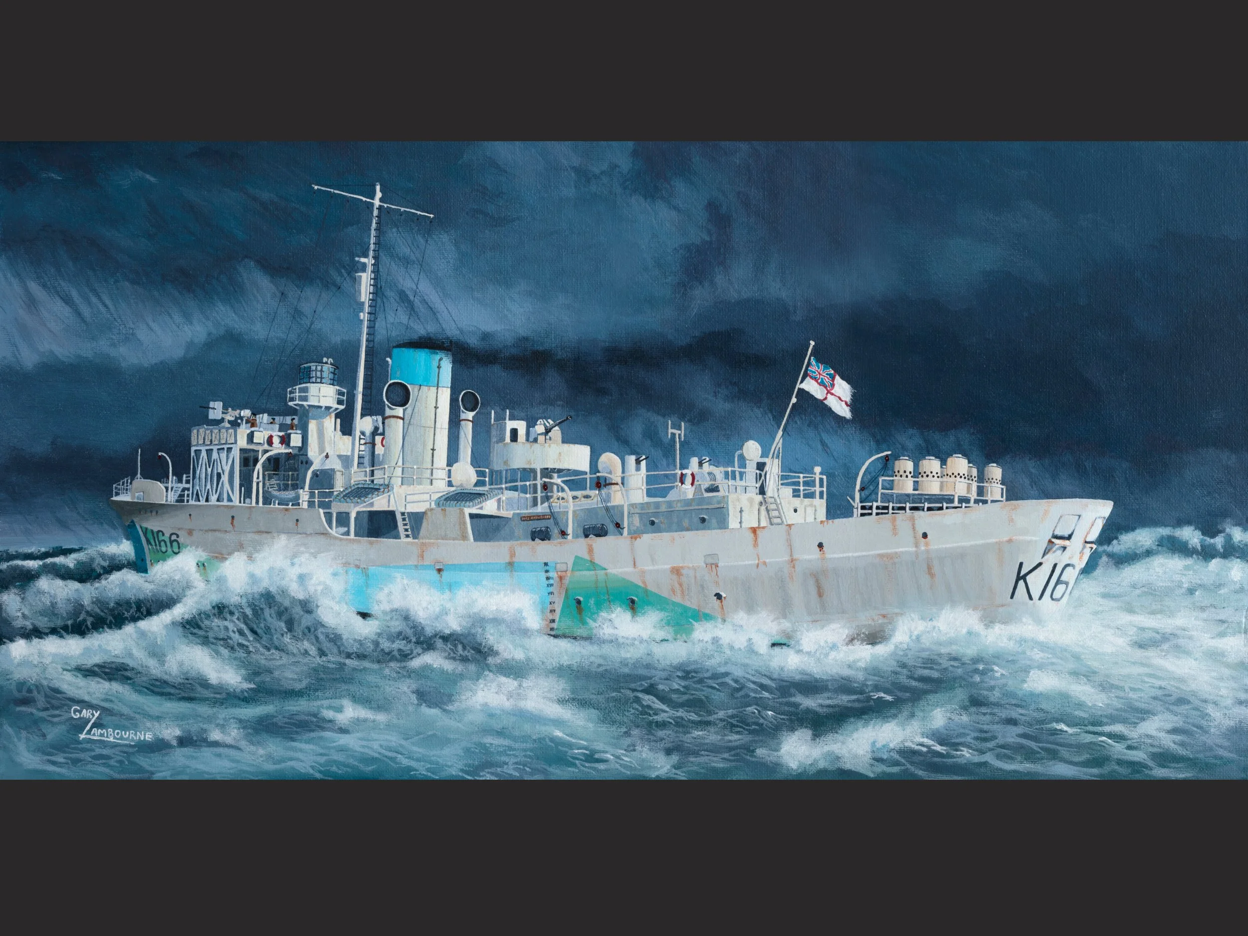 HMCS Snowberry WW2 Corvette fine art image, Greeting Card 300GSM glossy finish, blank inside
