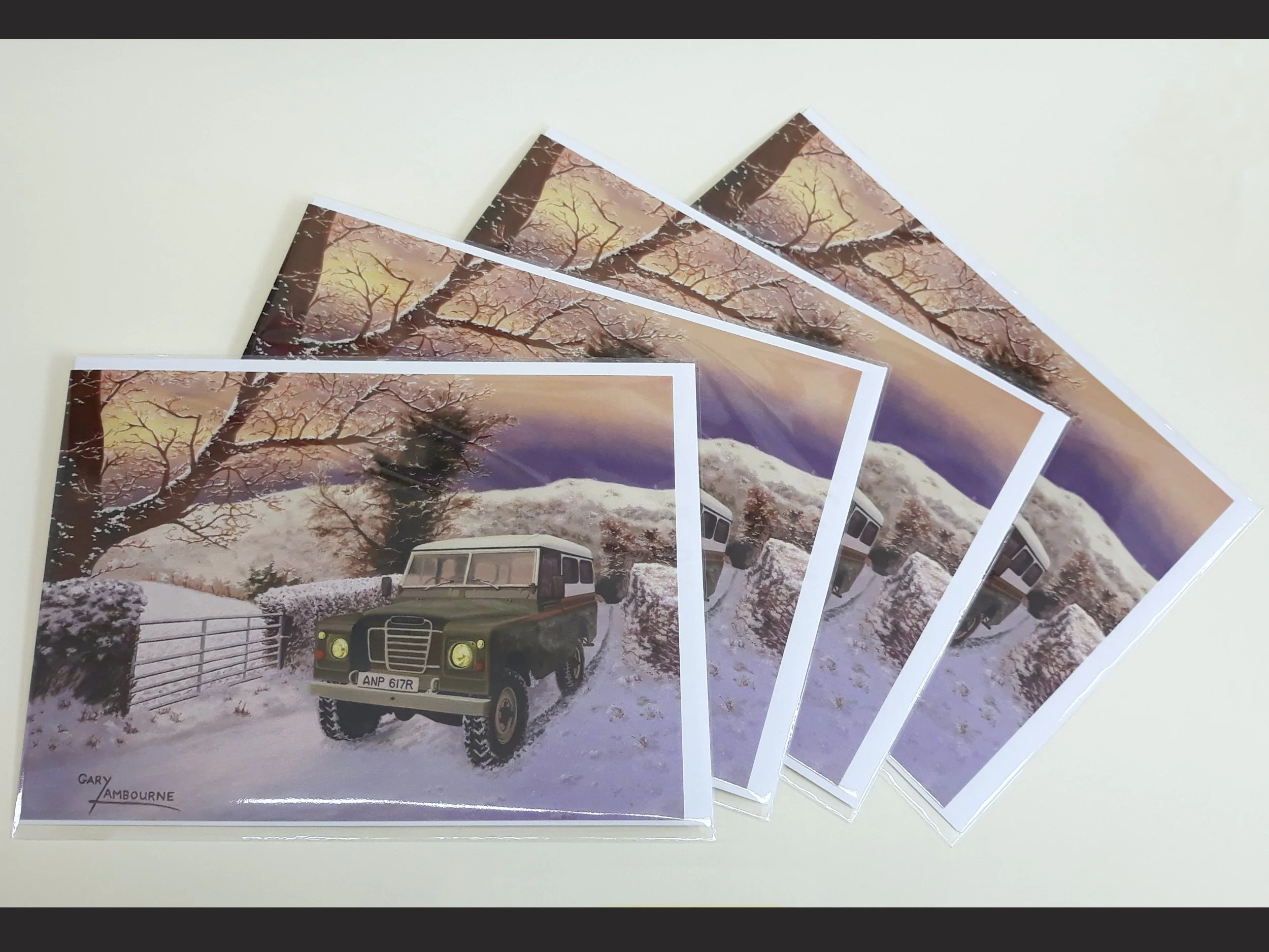 Land Rover Series III, Christmas Card 300GSM glossy finish, blank inside, Pack of 4