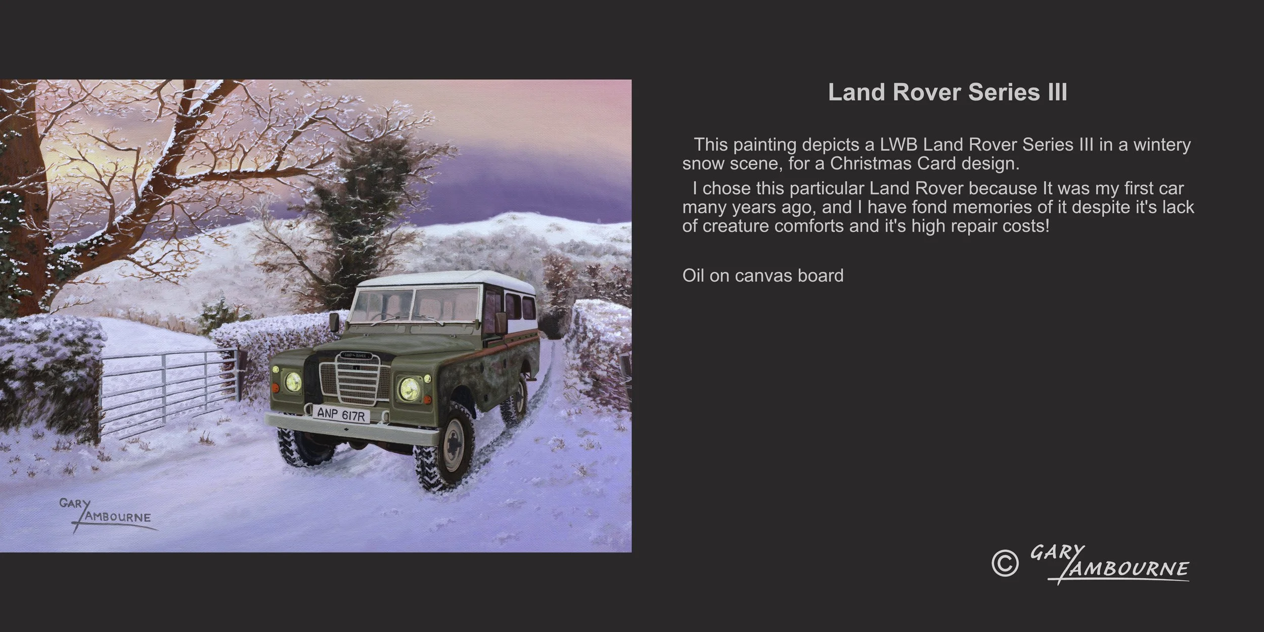 Land Rover Series III Christmas Card Oil painting by Gary Lambourne